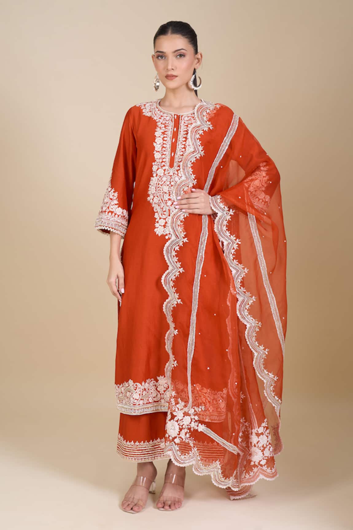 Sheetal Batra Embroidered Burnt Orange Kurta Set 