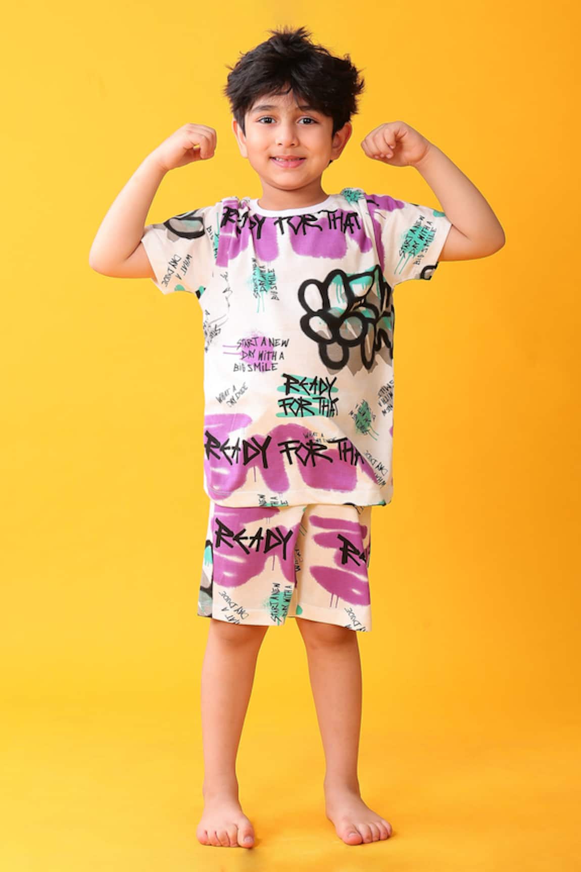 Anthrilo Graphic Print Cotton T-Shirt & Shorts Set 