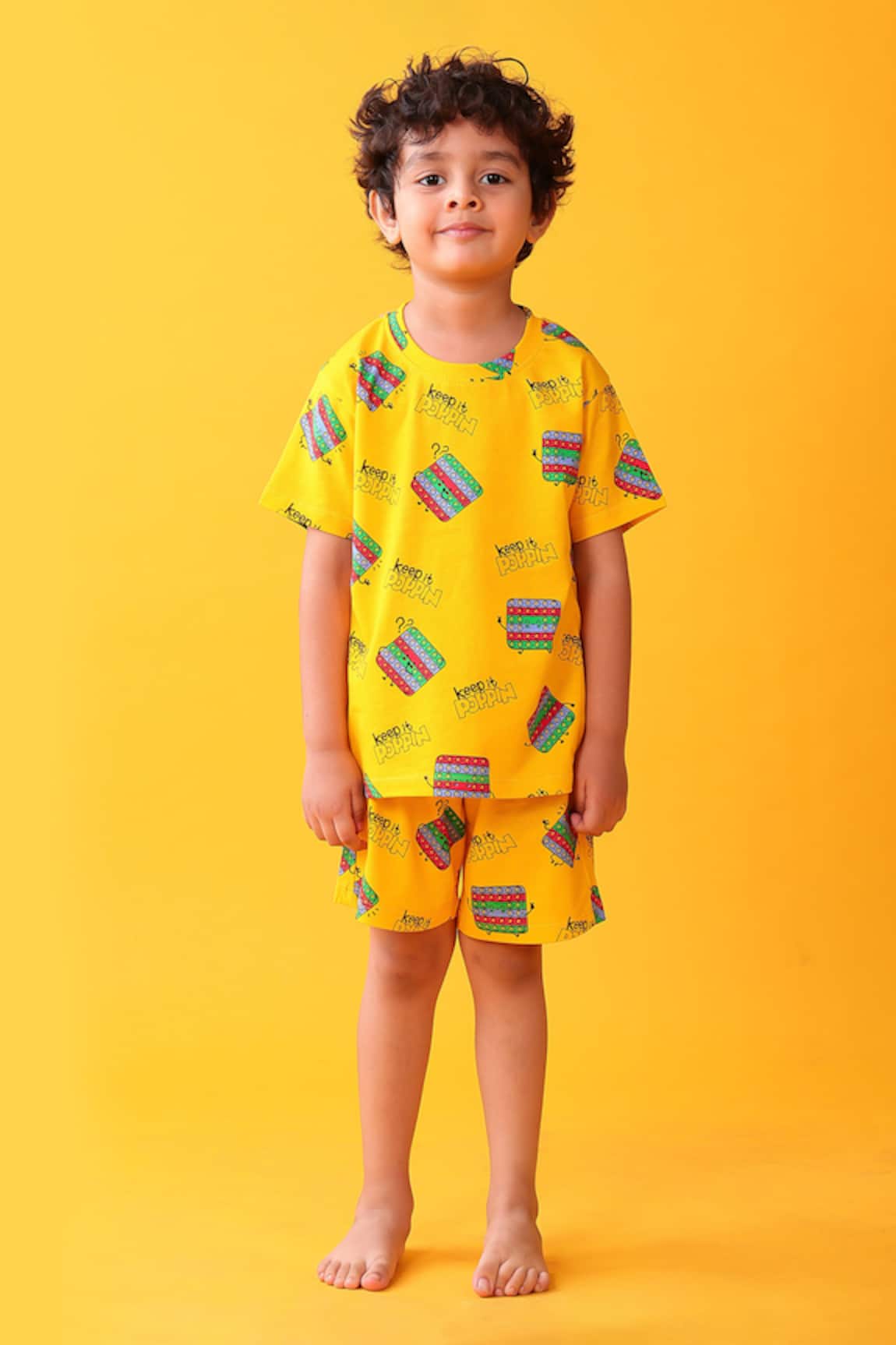 Anthrilo Yellow Graphic T-Shirt & Shorts Set 
