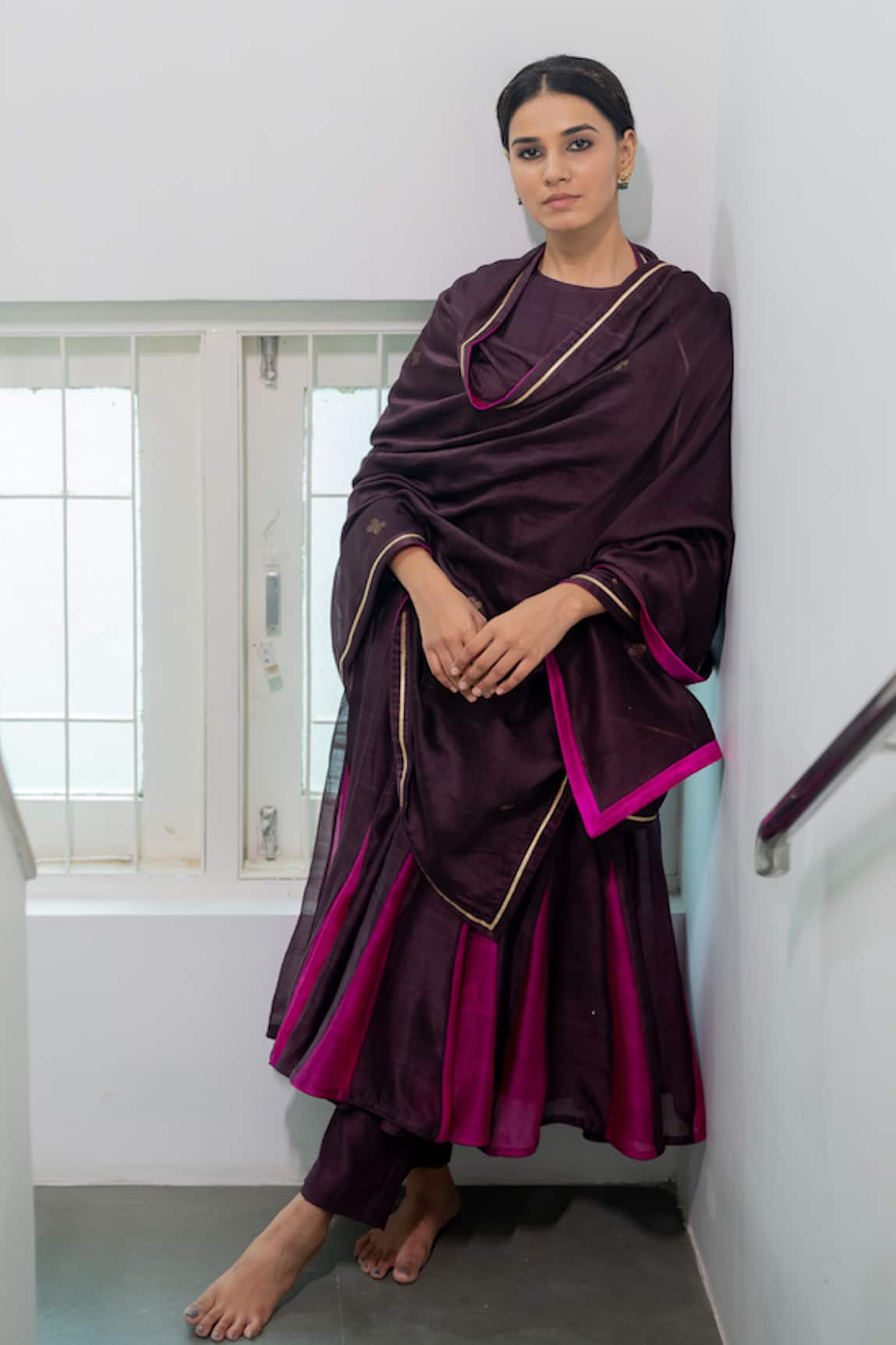 KAJAL AGRAWAL Heer Handwoven Chanderi Silk Anarkali Set 