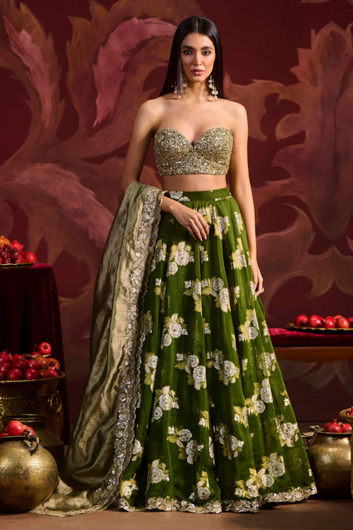 Lashkaraa Embroidered Brocade Corset Lehenga Set 