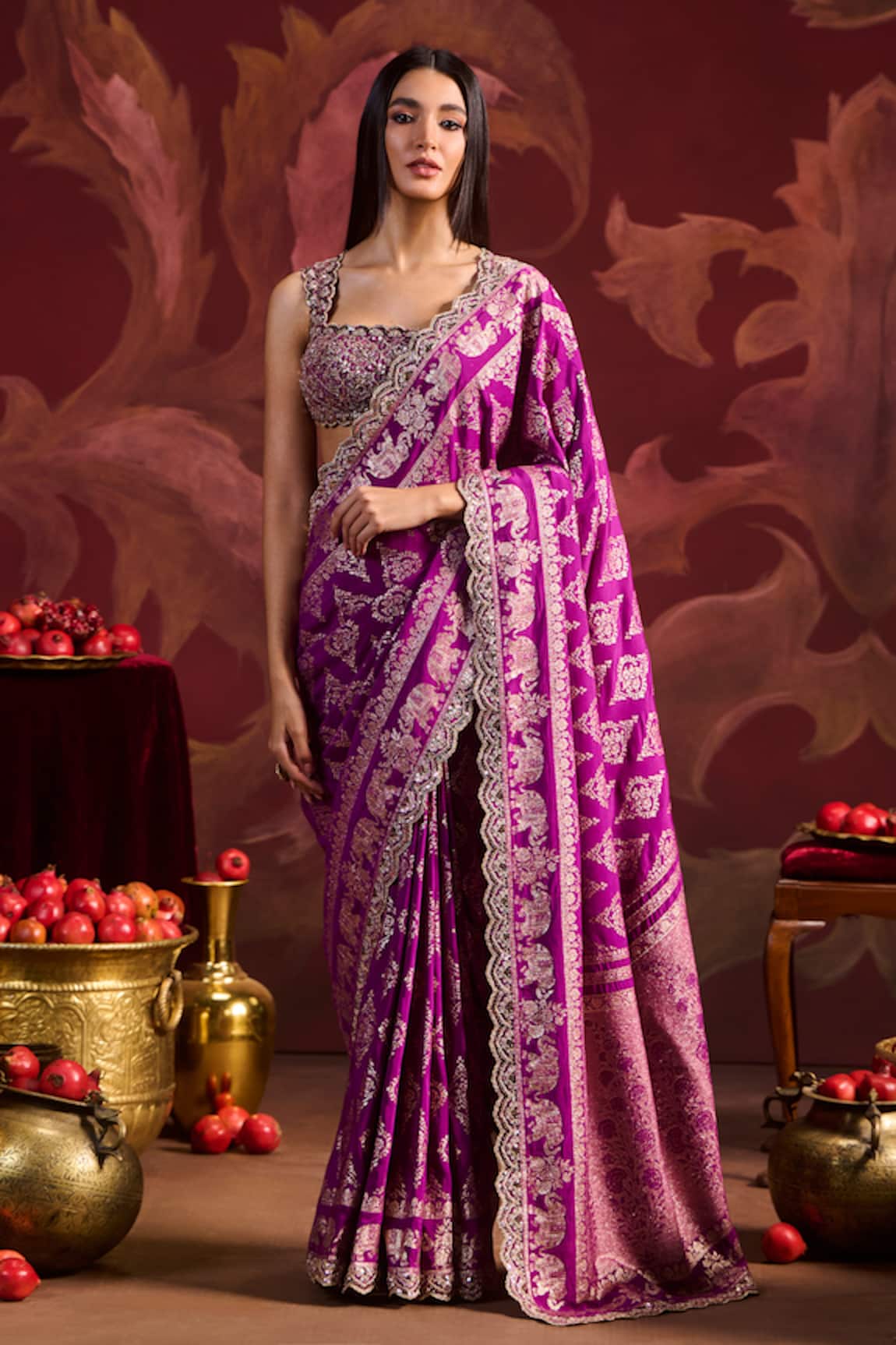 Lashkaraa Embroidered Brocade Saree With Blouse 