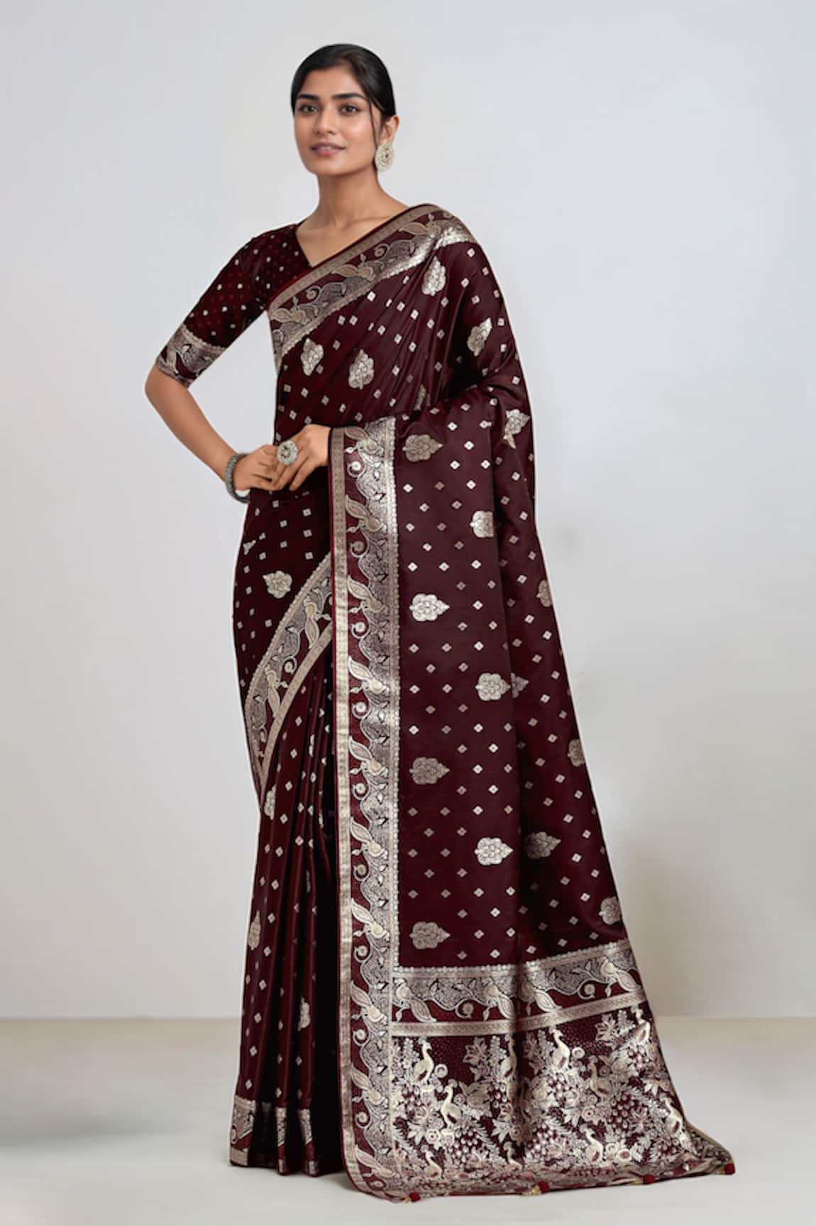 Samyukta Singhania Maroon Zari Woven Banarasi Saree With Blouse 