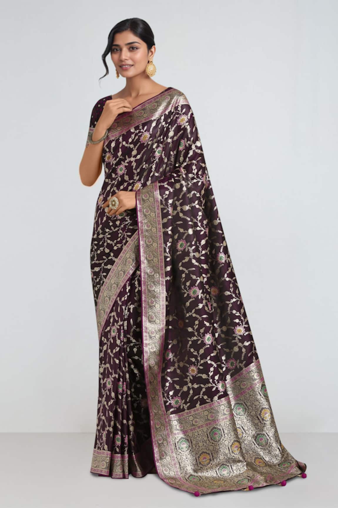 Samyukta Singhania Wine Zari Woven Banarasi Saree With Blouse