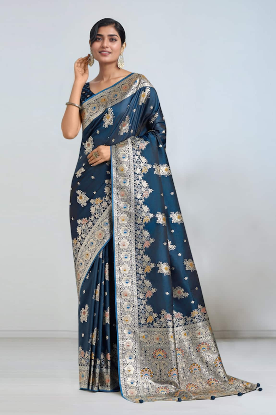 Samyukta Singhania Dark Teal Blue Zari Woven Banarasi Saree With Blouse 
