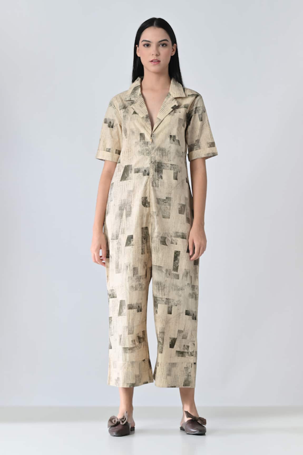Samant Chauhan Beige Cotton Jumpsuit 