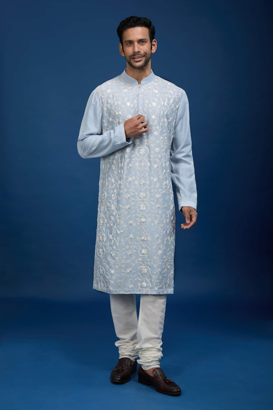 Rohit Bal Floral Vine Embroidered Chanderi Kurta Set 