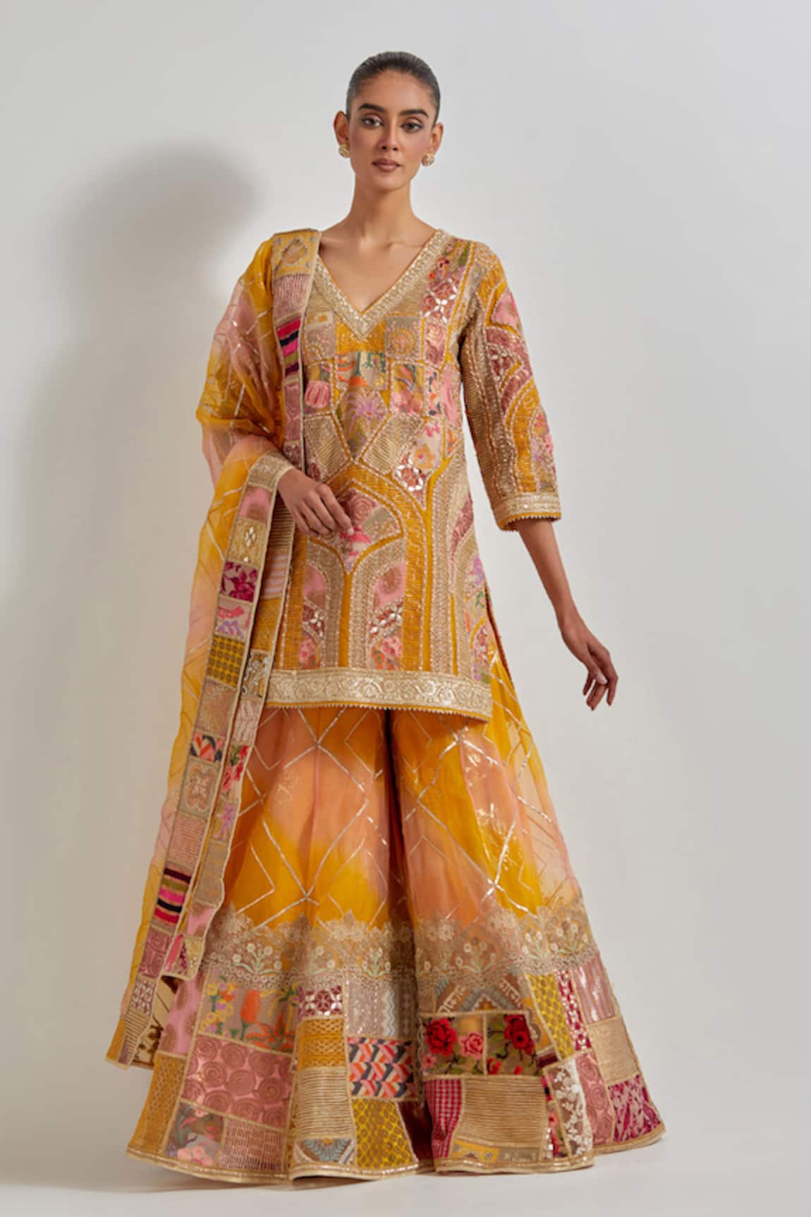 Kavita Bhartia Patch Work Silk Organza Sharara Set 