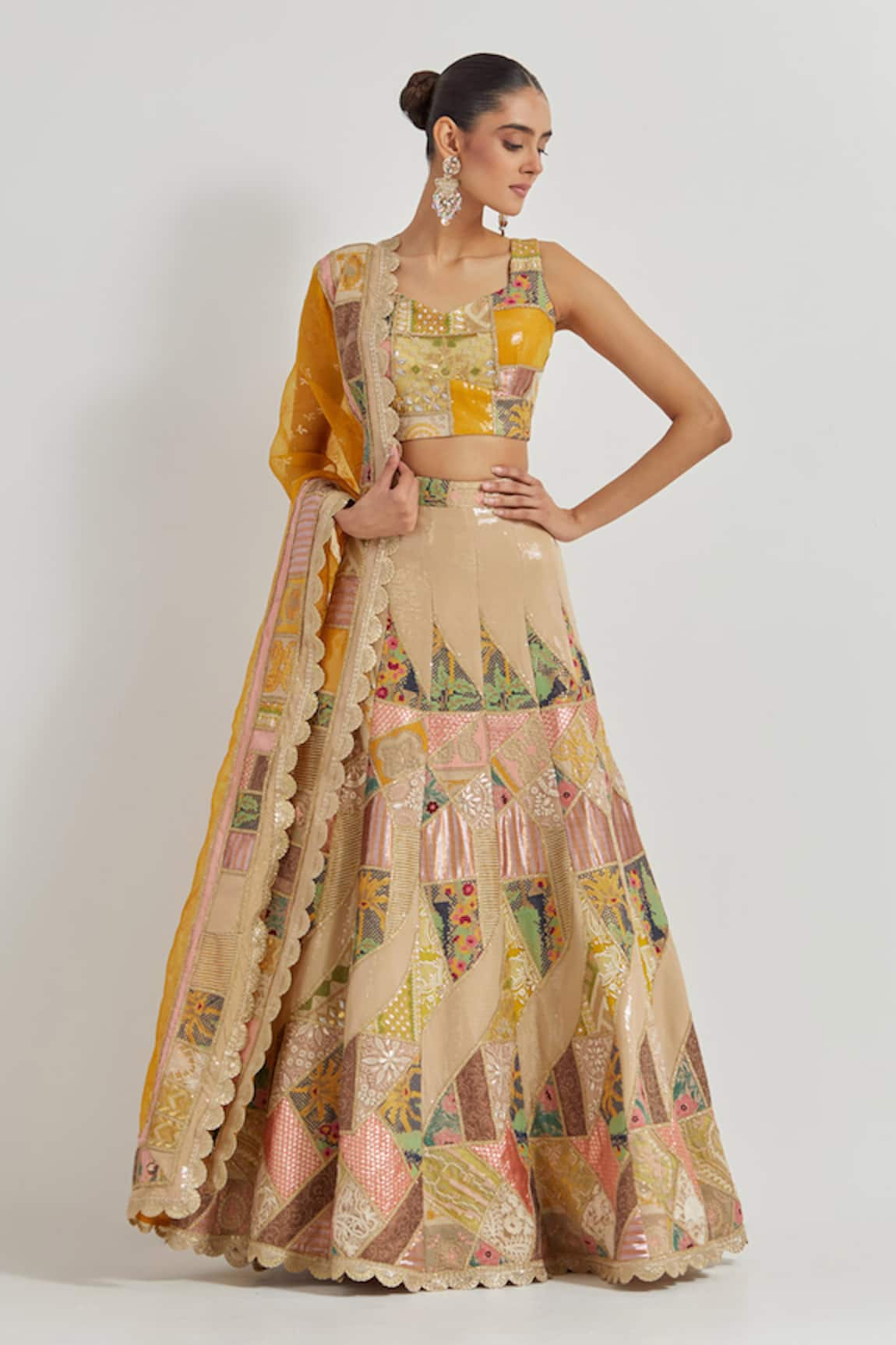 Kavita Bhartia Beige Sequin Embroidered Lehenga Set 
