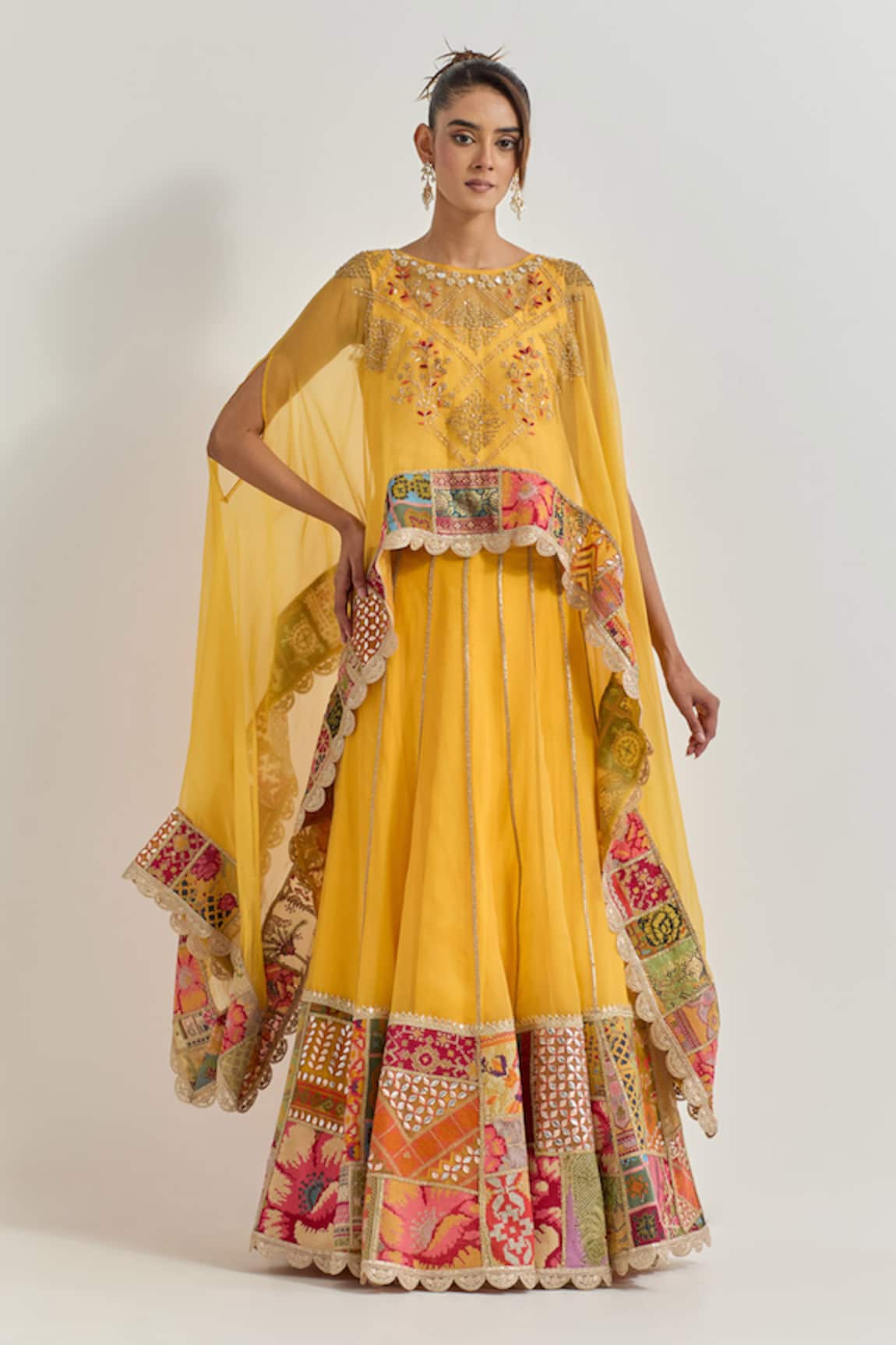 Kavita Bhartia Yellow Organza Embroidered Lehenga Set 