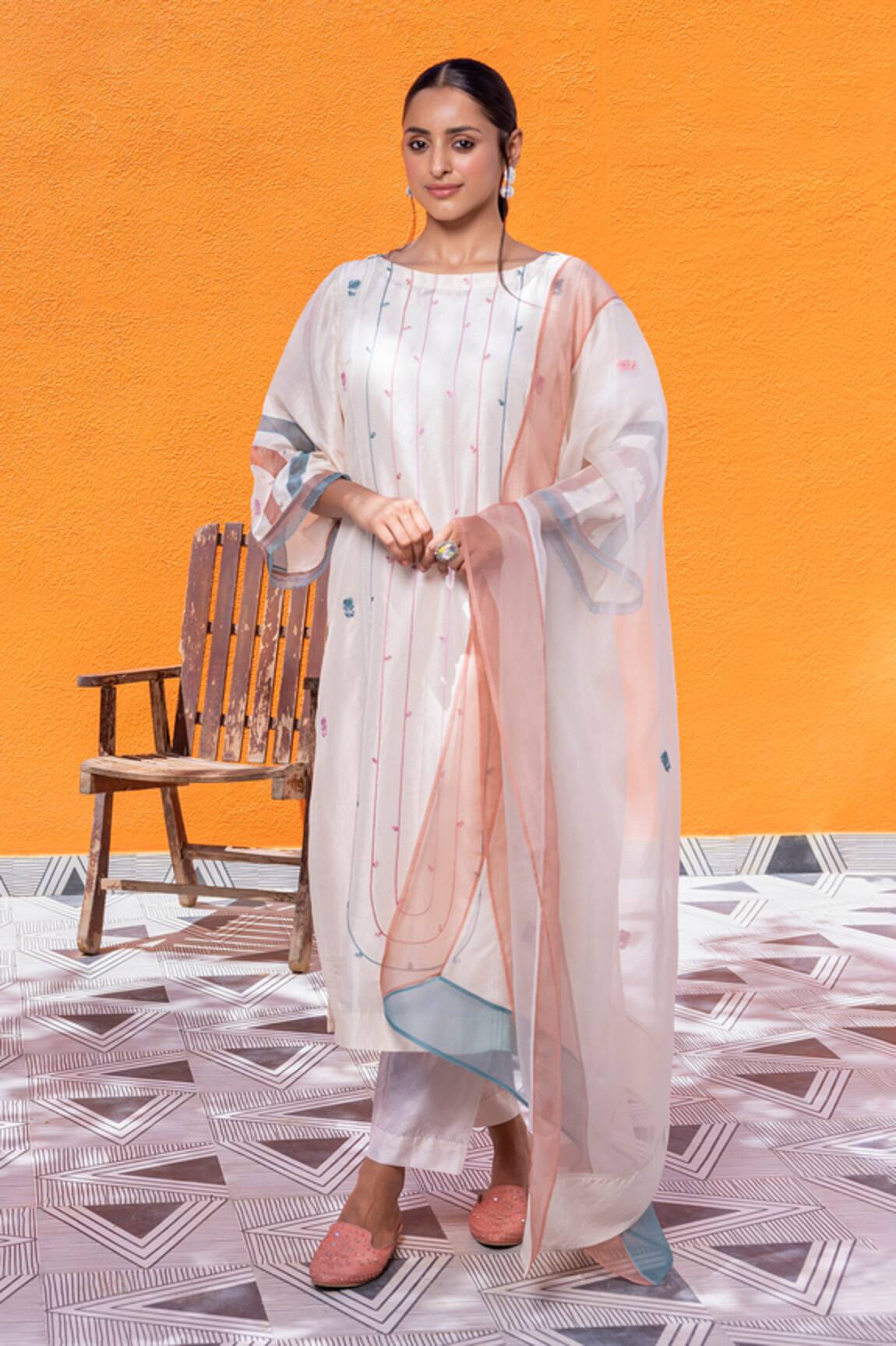 Janki India Ivory Silk Kurta Set 