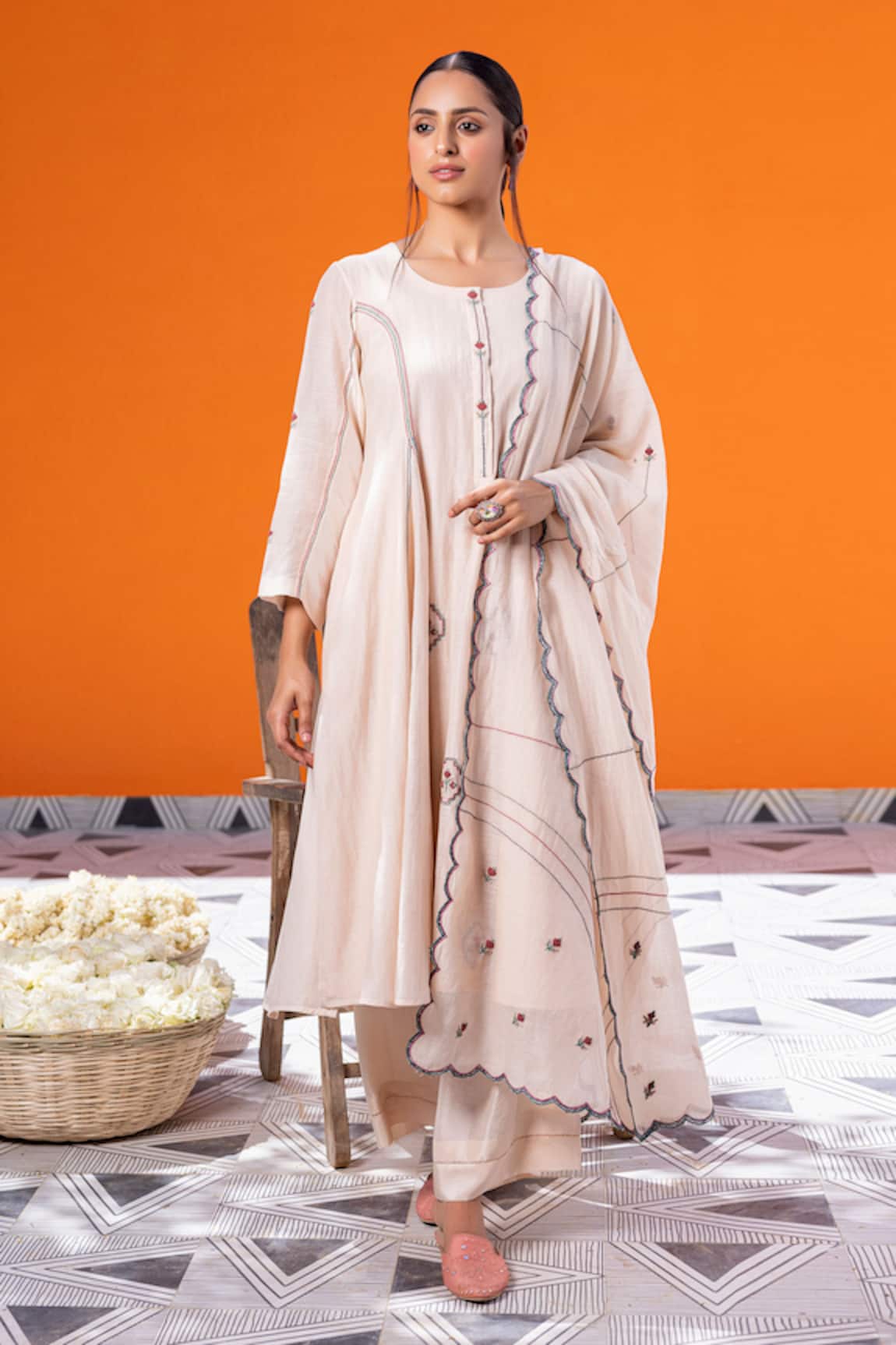 Janki India Ivory Chanderi Kurta Set 