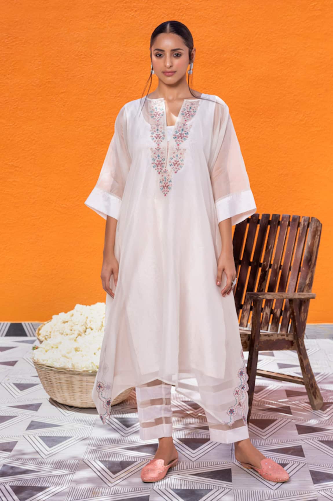 Janki India Ivory Organza kaftan set 
