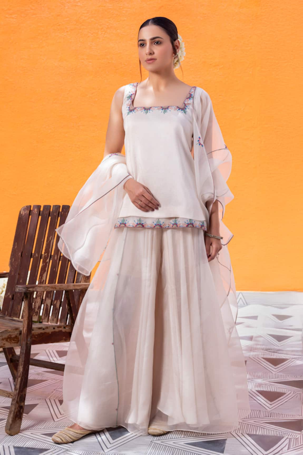 Janki India Ivory Organza Sharara Set 