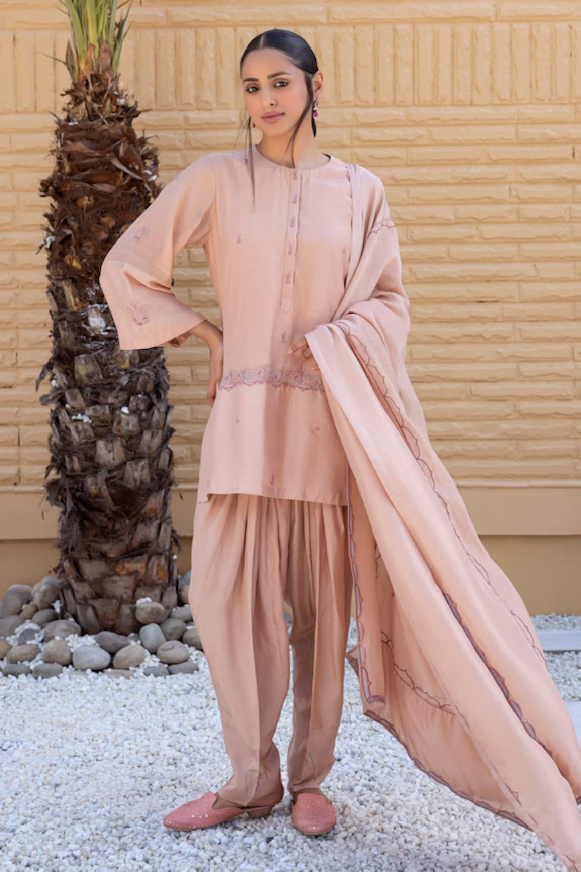 Janki India Rose Gold Chanderi Kurta Set 