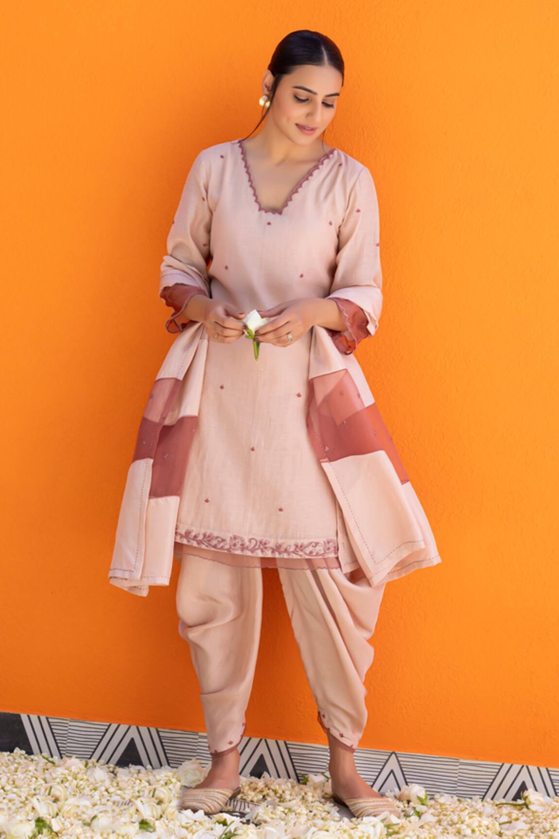 Janki India Rose Gold Kurta & Dhoti Pant Set 