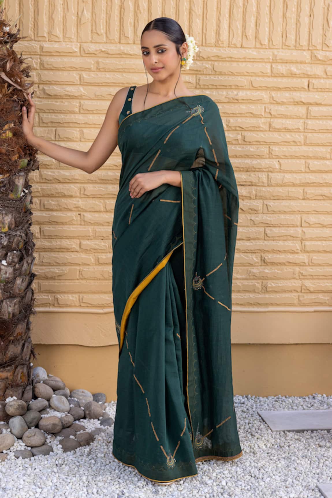 Janki India Emerald Green Chanderi Saree With Blouse 