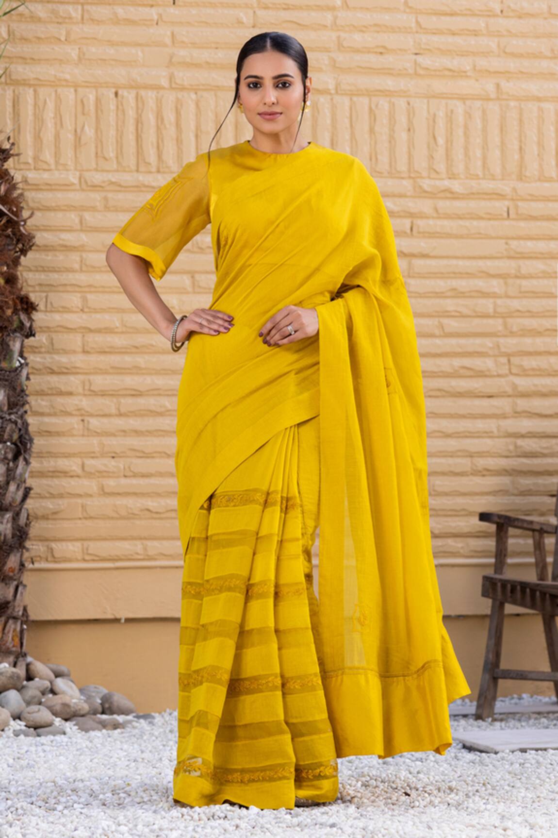 Janki India Yellow Chanderi Saree With Blouse 