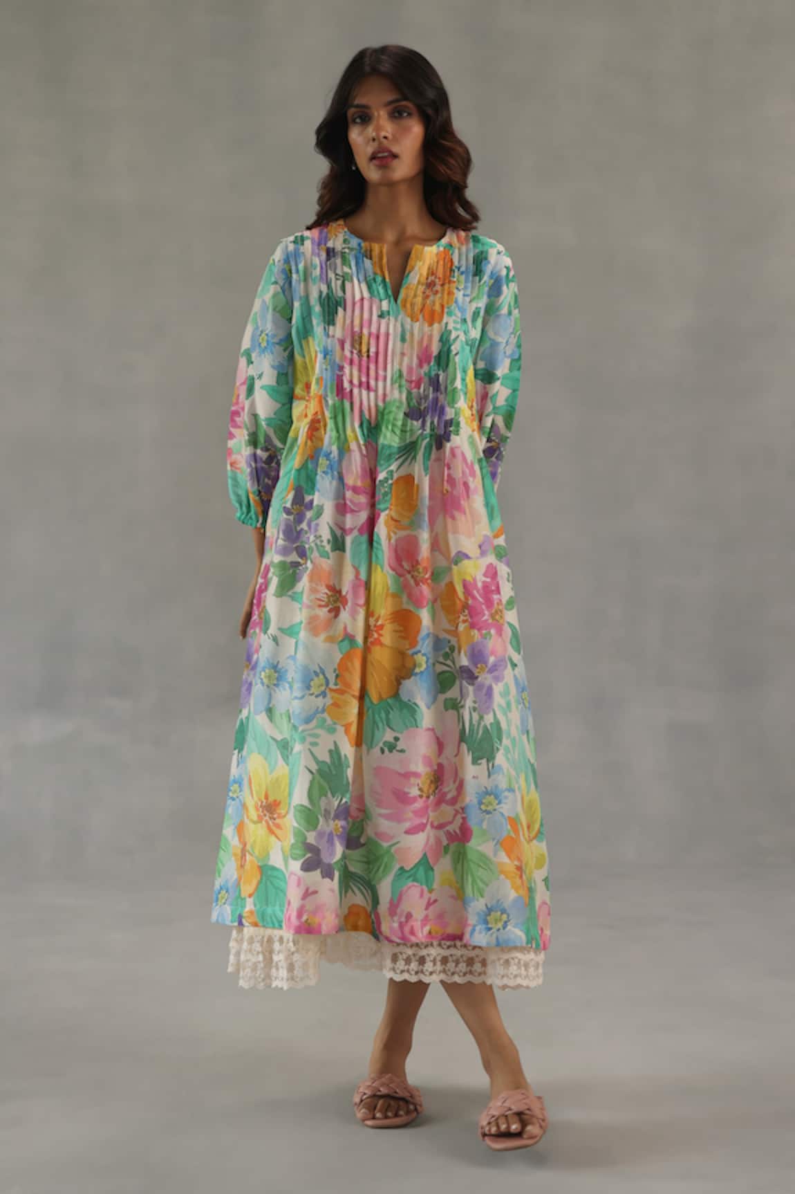 Roza Fern Chanderi Printed Dress 