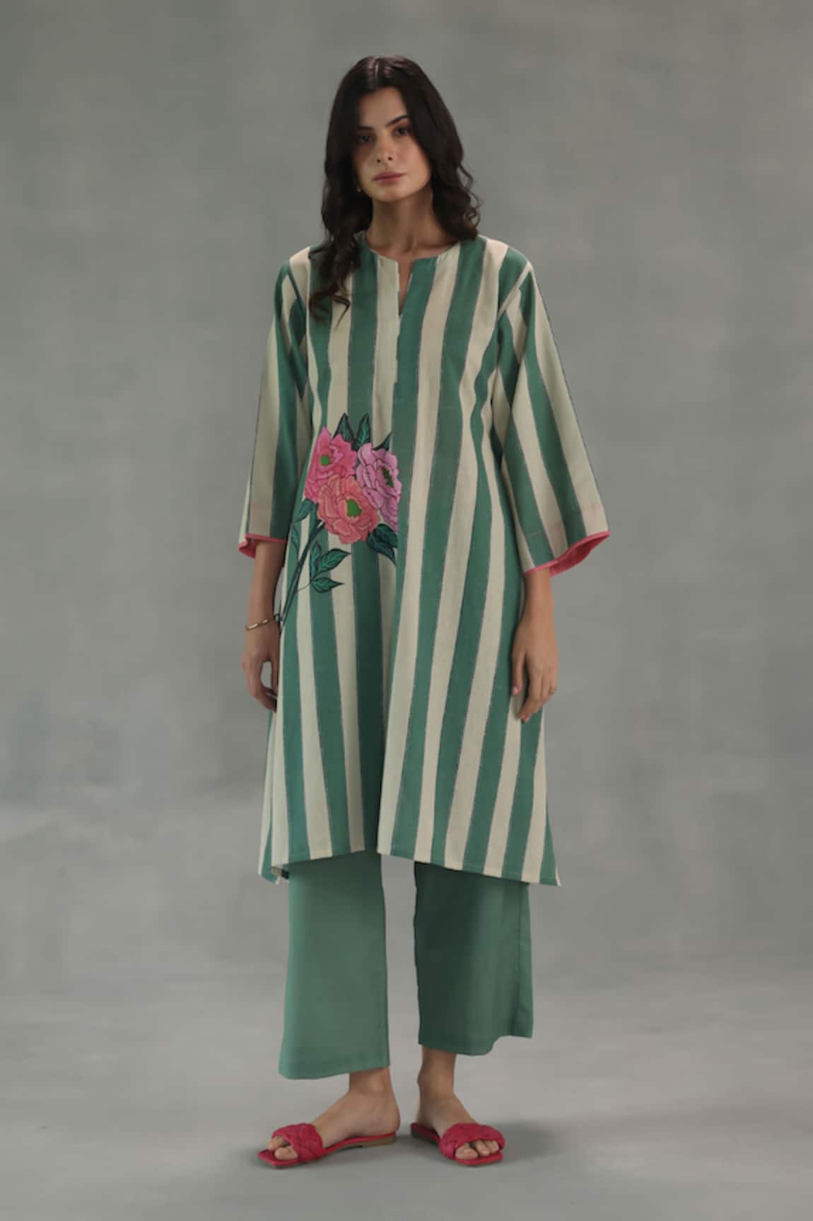 Roza Carolina Stripe Print Kurta & Pant Set 