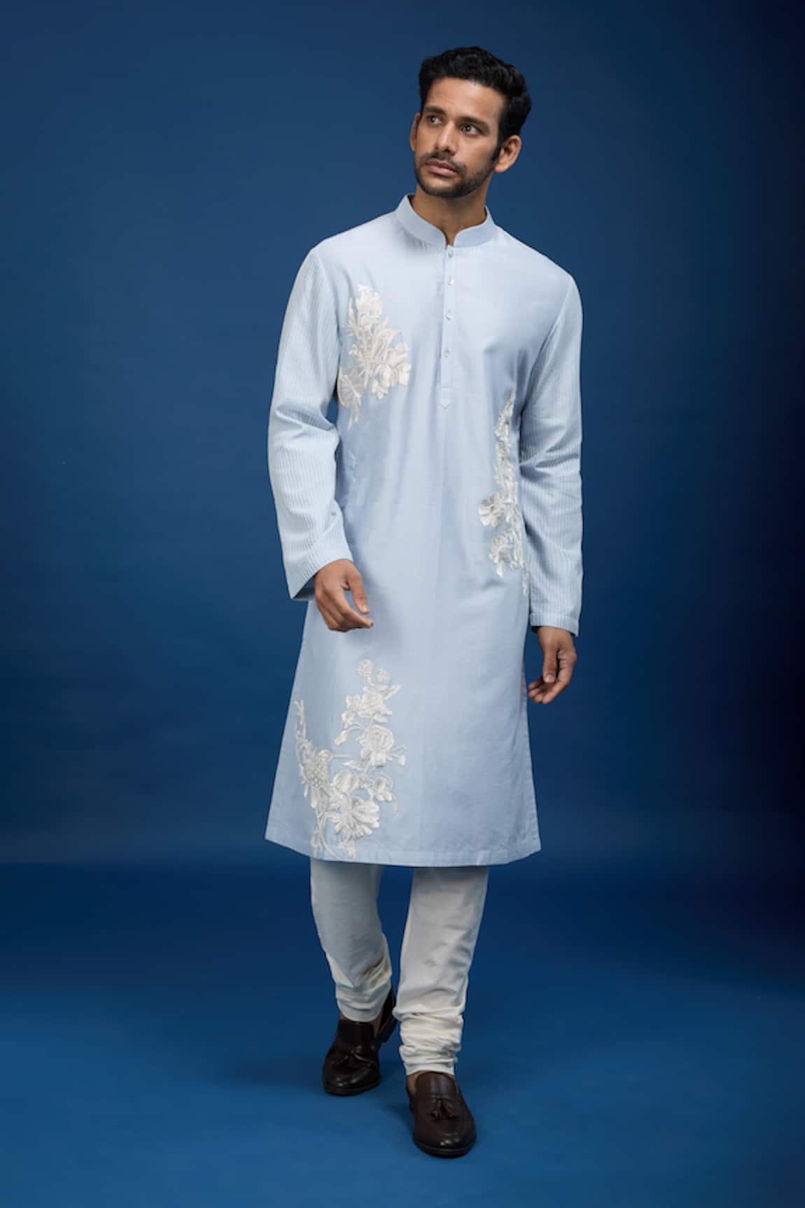Rohit Bal Floral Botanic Embroidered Chanderi Kurta Set 