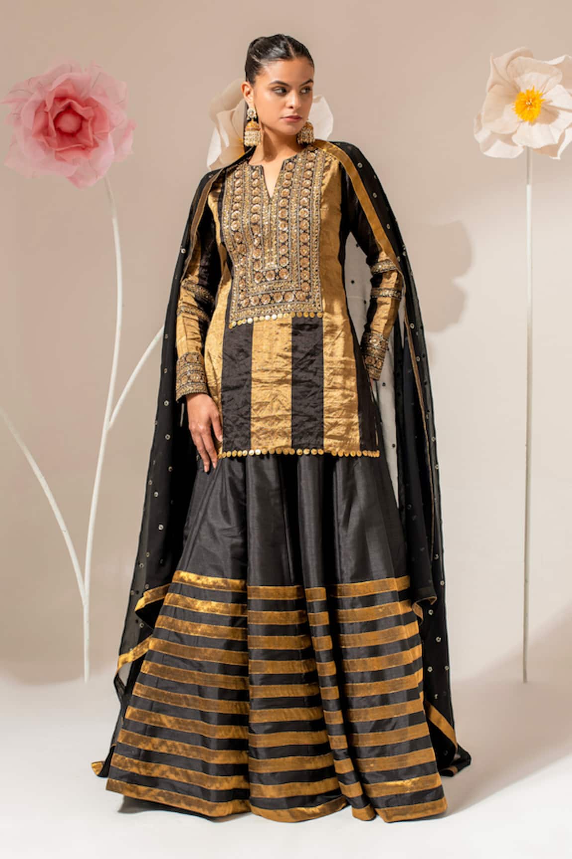Akara Sequin Embroidered Kurta Lehenga Set 