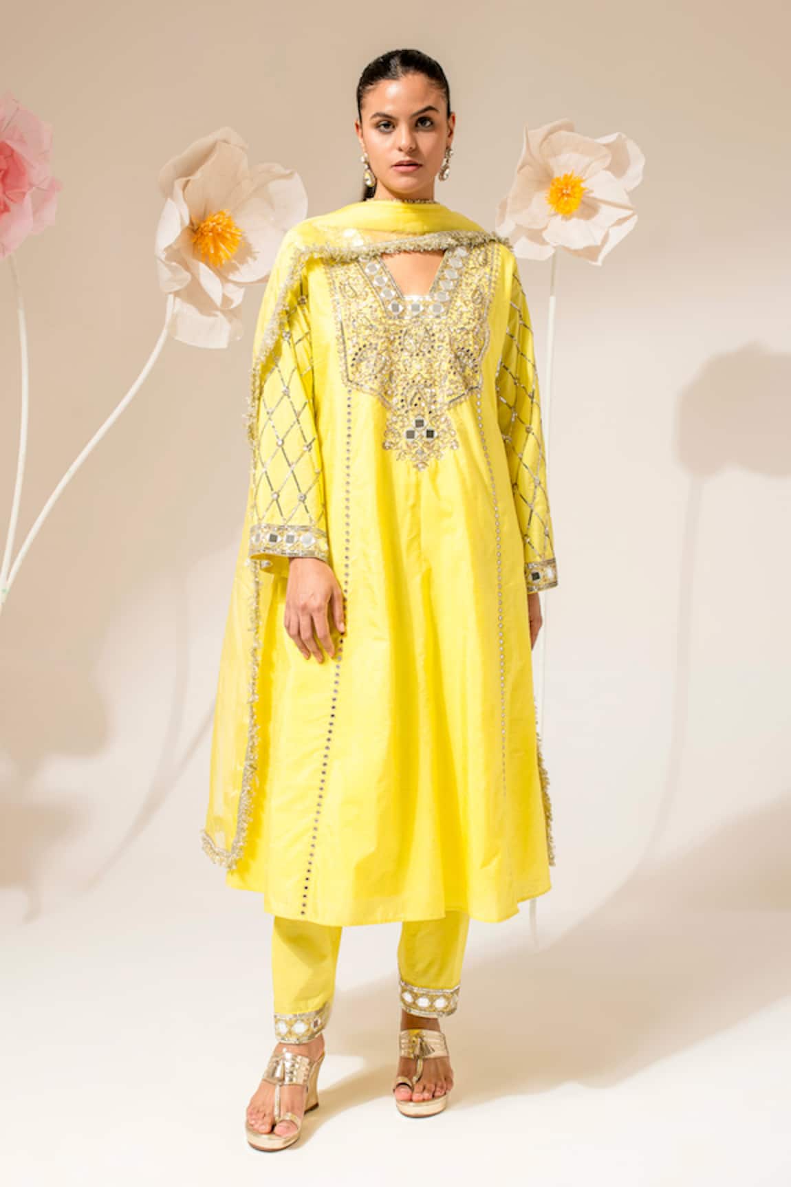 Akara Yellow Dola Silk Kurta Salwar Set 