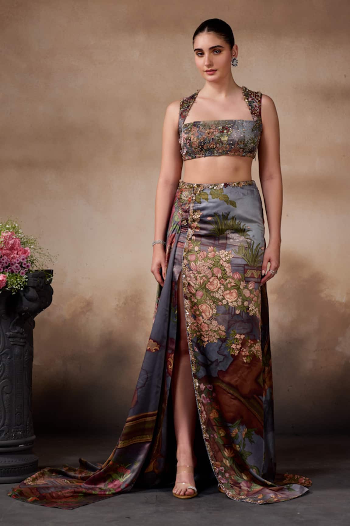 Falsa Printed Side Slit Skirt & Blouse Set 