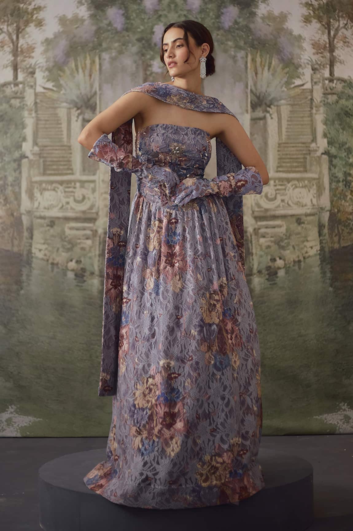 Falsa Printed Gown With Scarf 