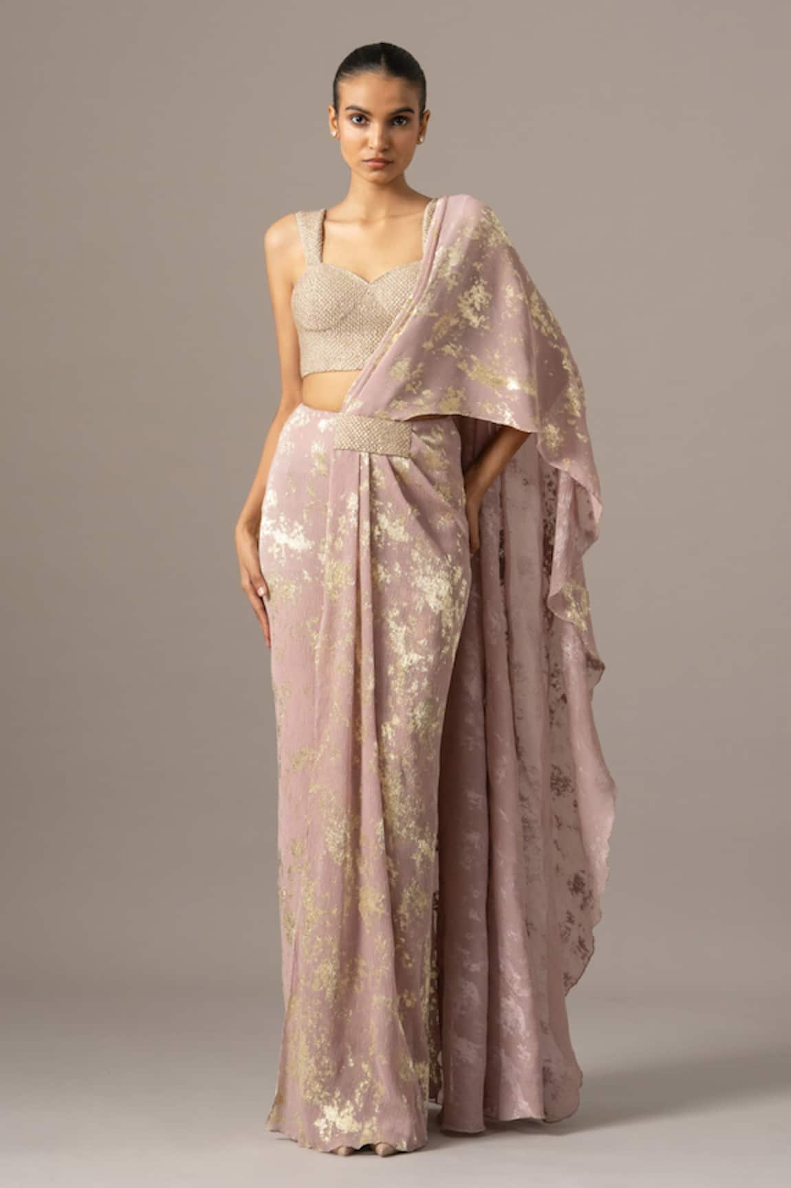 Namrata Joshipura Blush Pink Pre-Draped Saree With Blouse 