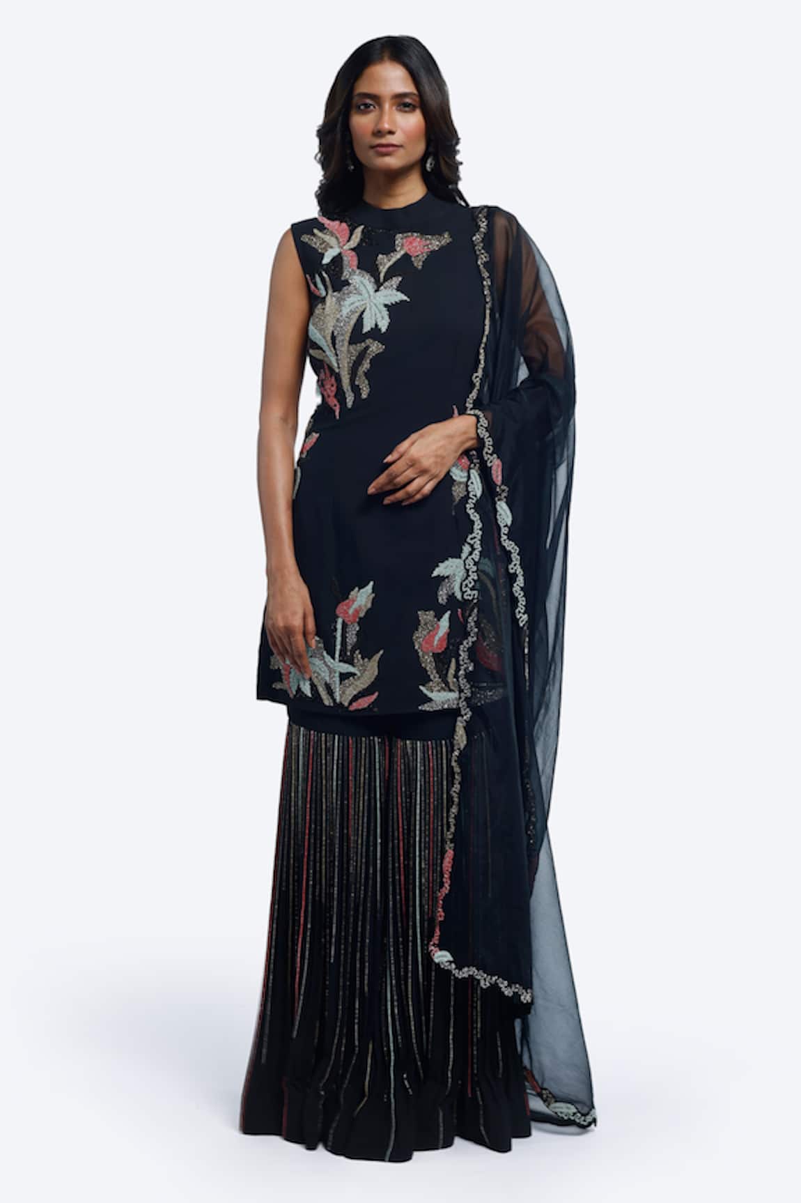 Onaya Embroidered Straight Kurta Sharara Set 