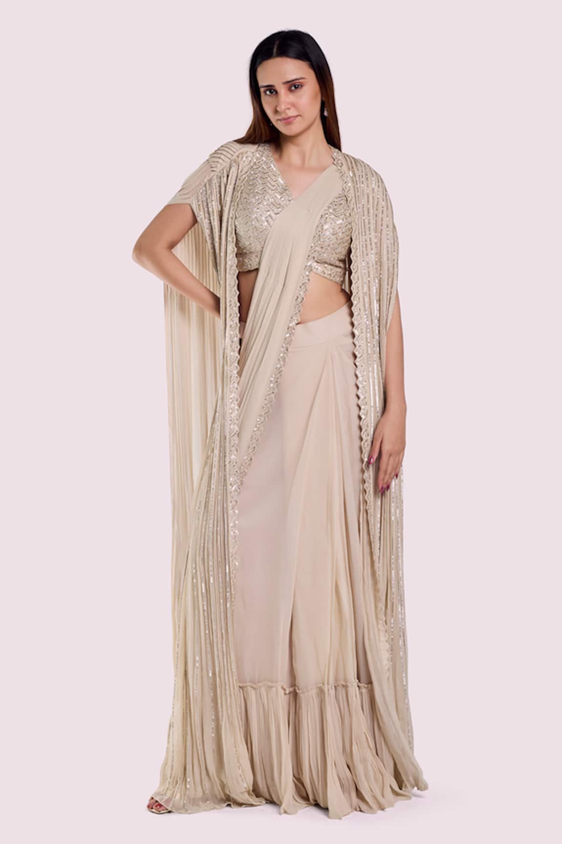 Onaya Gathered Jacket & Pre-Draped Saree Set 