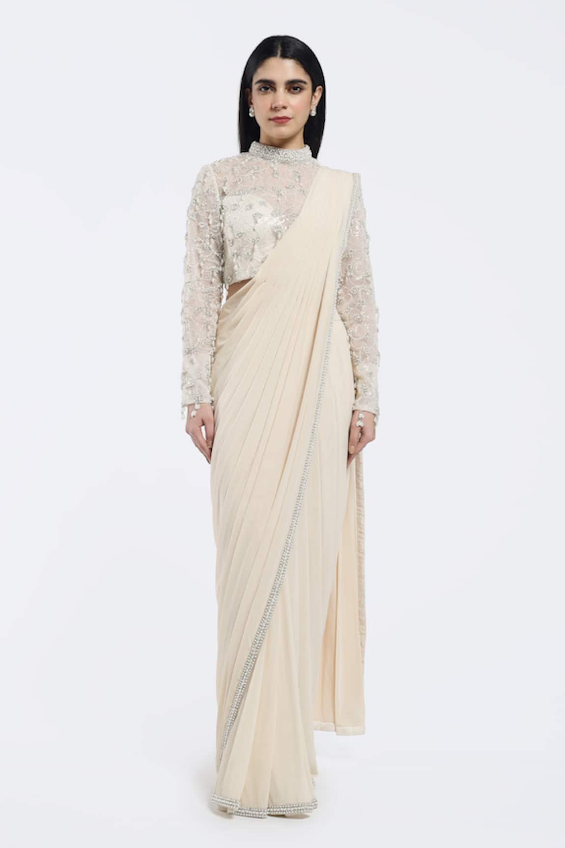 Onaya Pre-Draped Saree & Embellished Blouse Set 