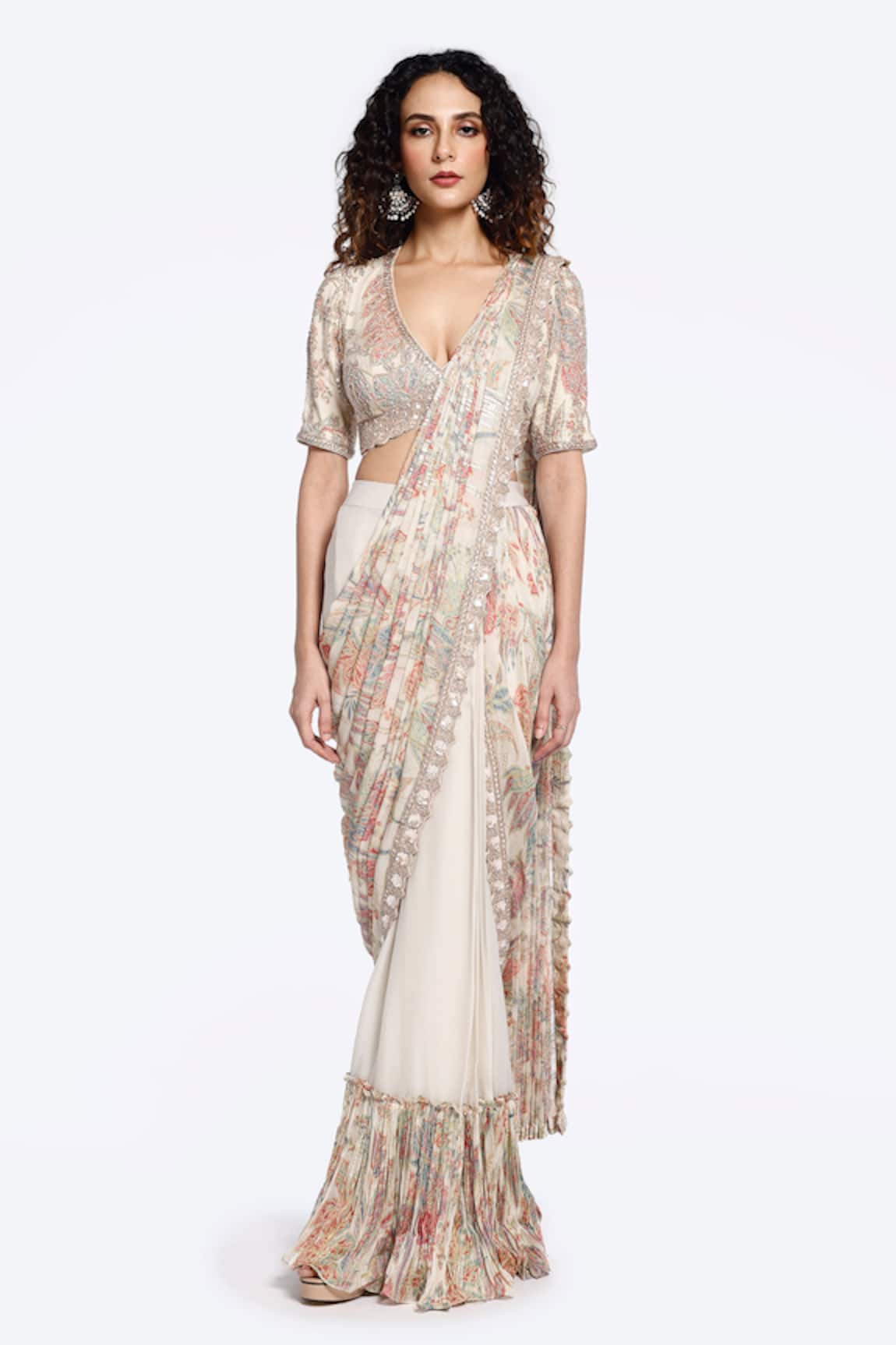 Onaya Pre-Draped Saree & Embellished Blouse Set 