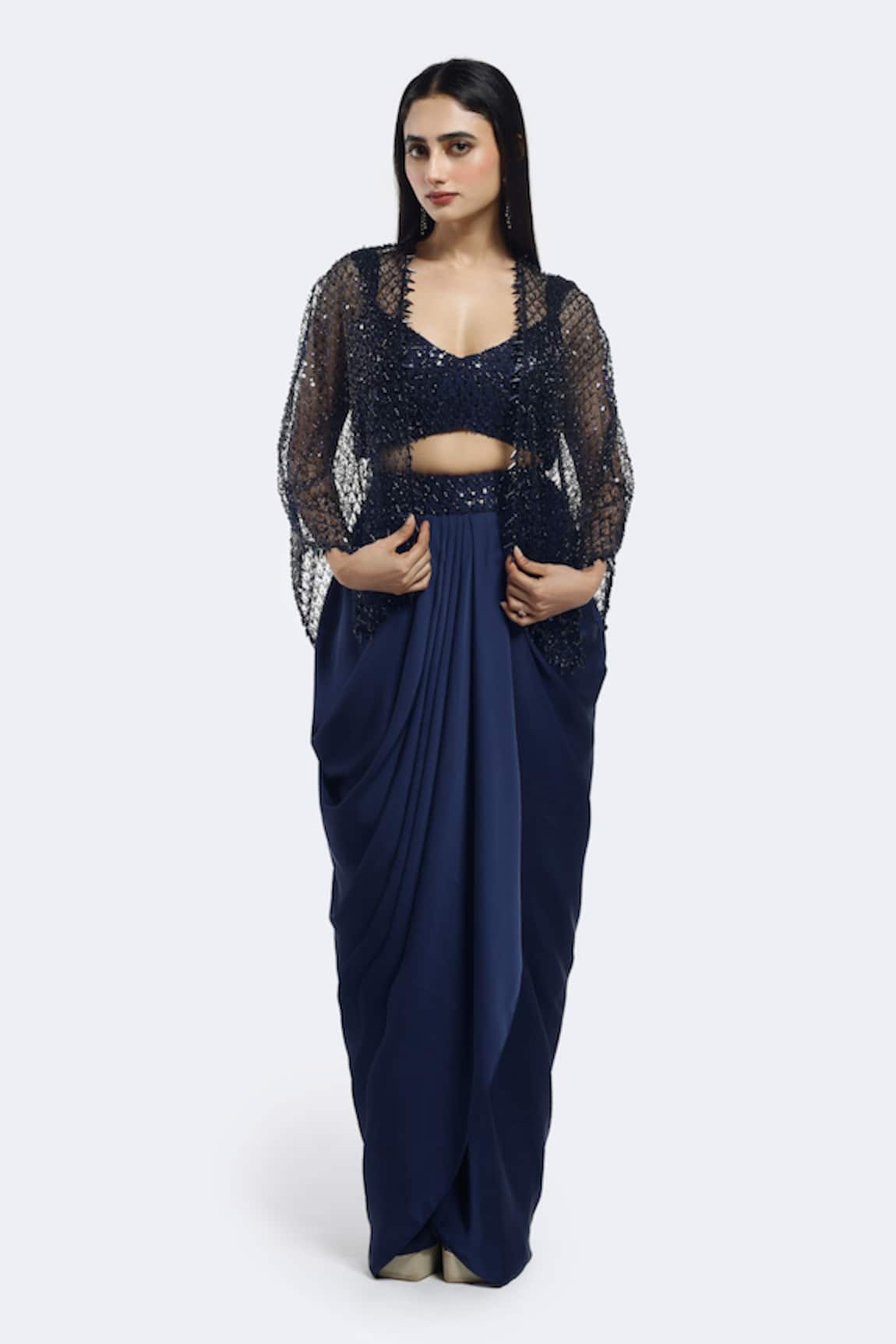 Onaya Embellished Cape & Skirt Set 