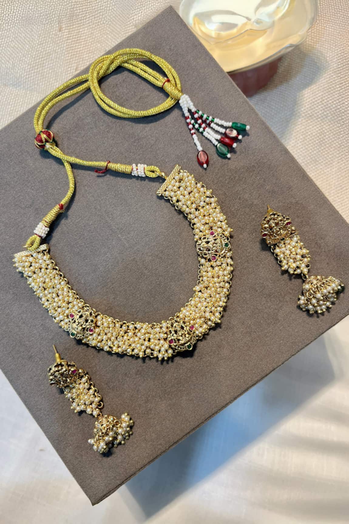 Prestones Gold Finish Pearl Guccha Necklace Set 