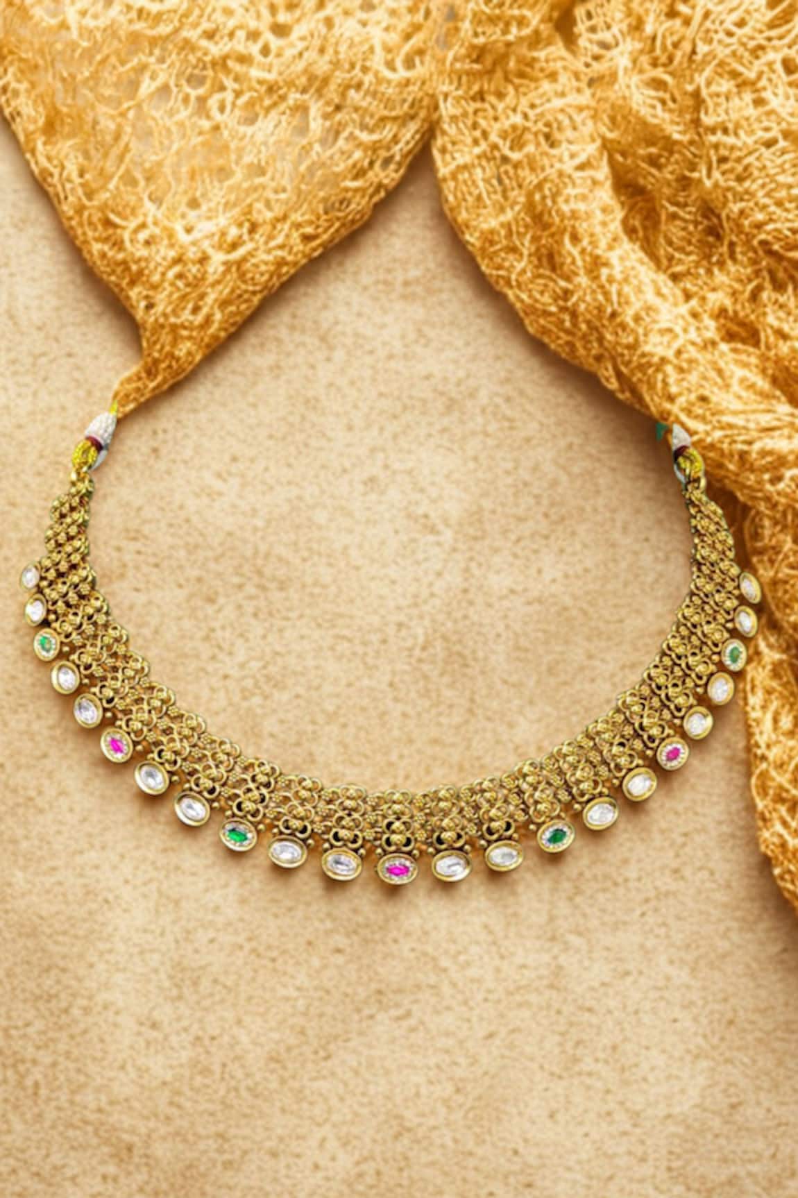 Prestones Gold Finish Meshwork Necklace Set 