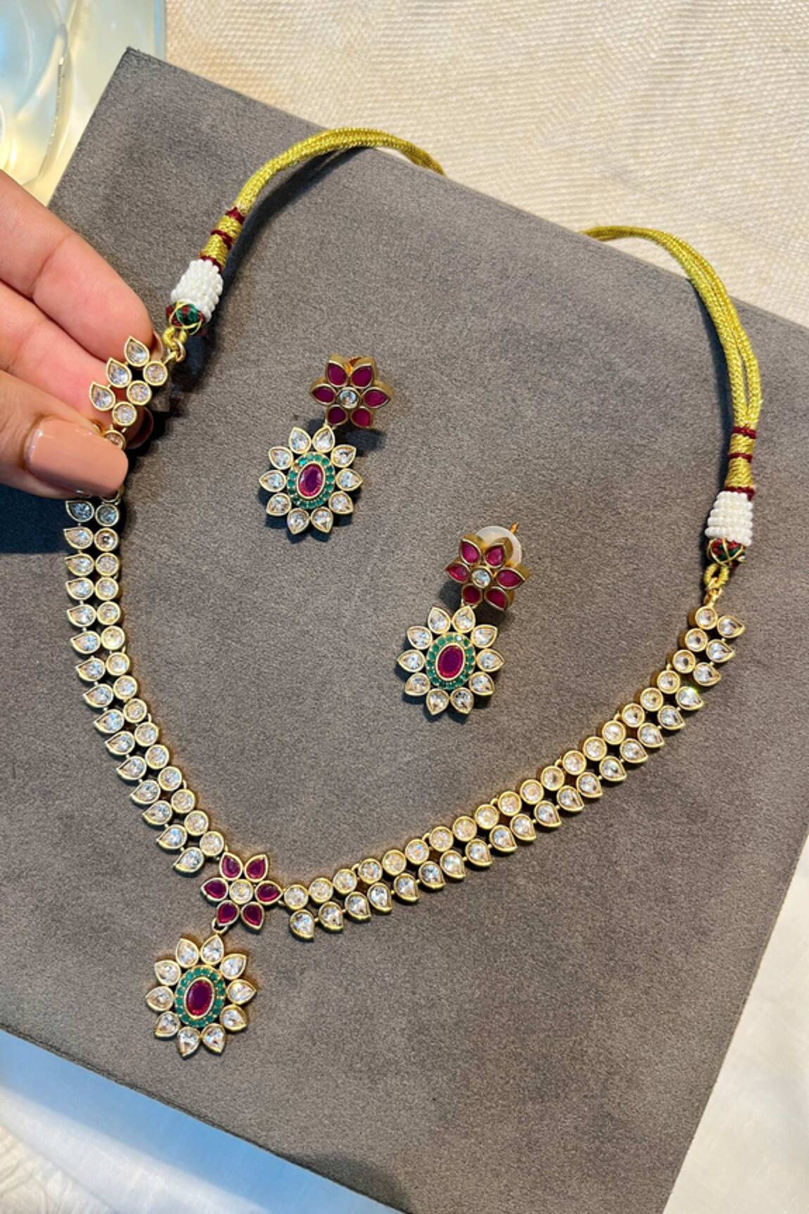 Prestones Gold Finish Temple Necklace Set 