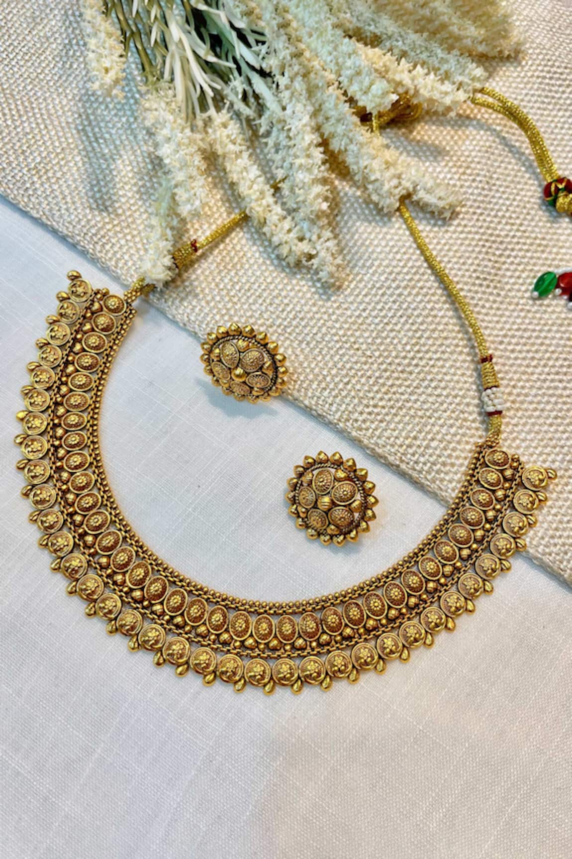 Prestones Gold Finish Temple Necklace Set 
