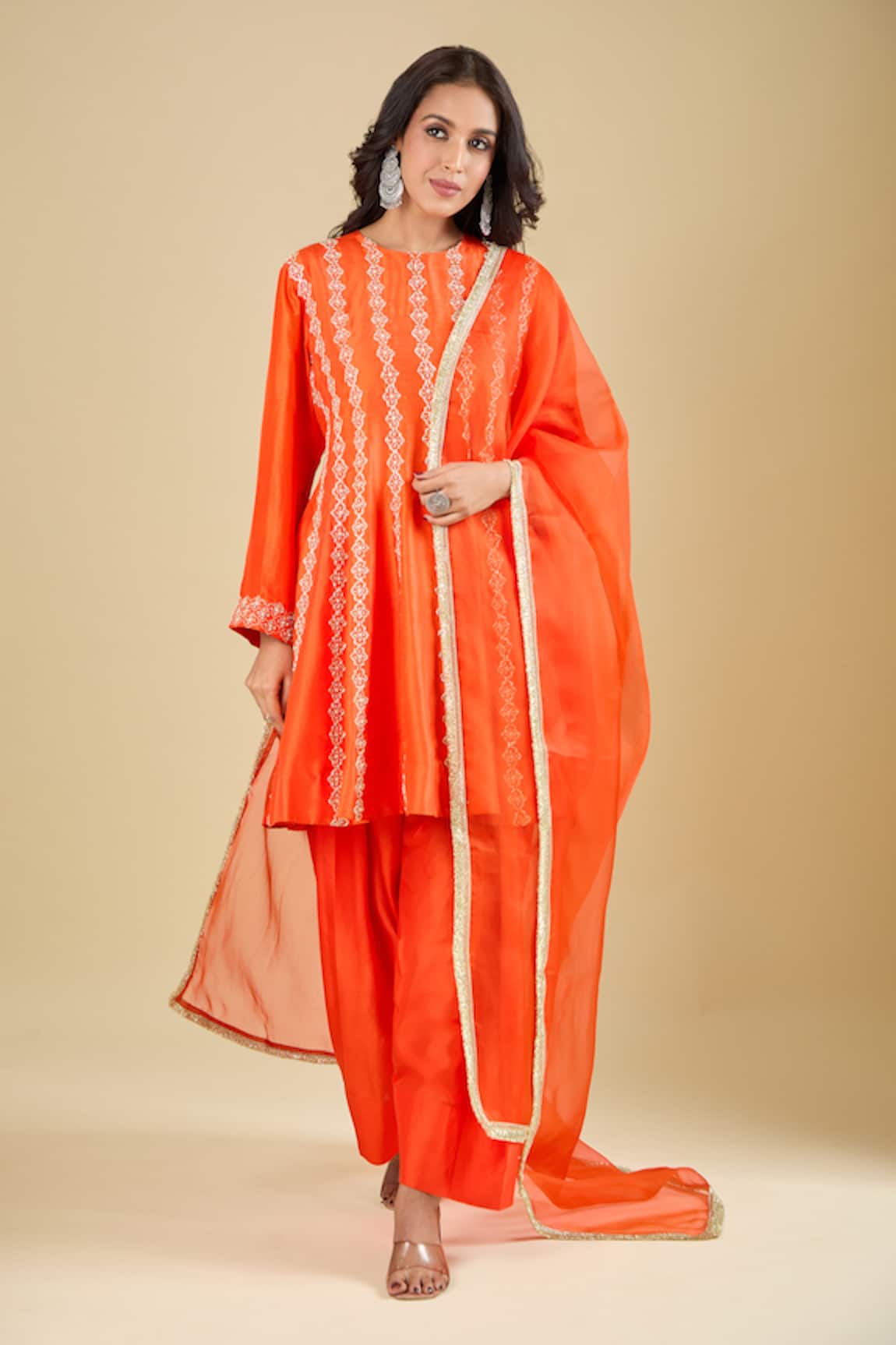 Archana Shah Striped Zari Embroidered Kurta Set 