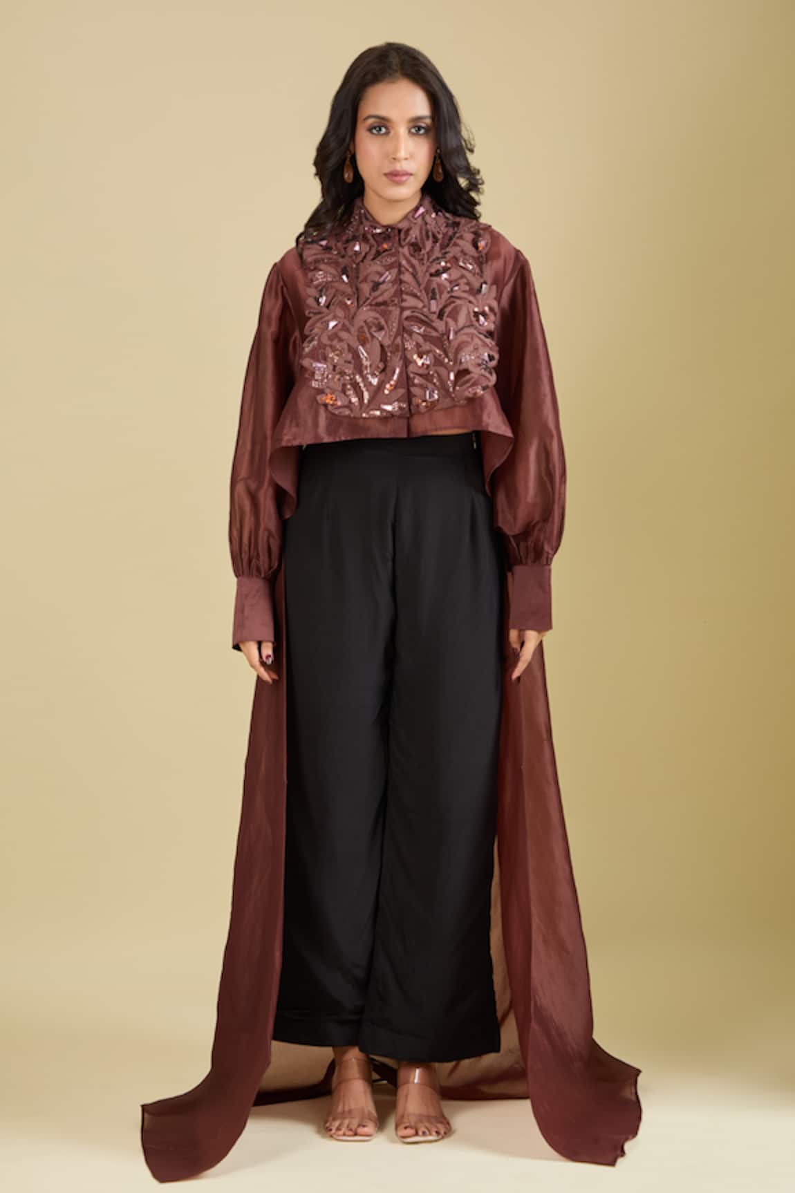 Pankaj & Nidhi Claret Applique Embroidered Yoke Top 