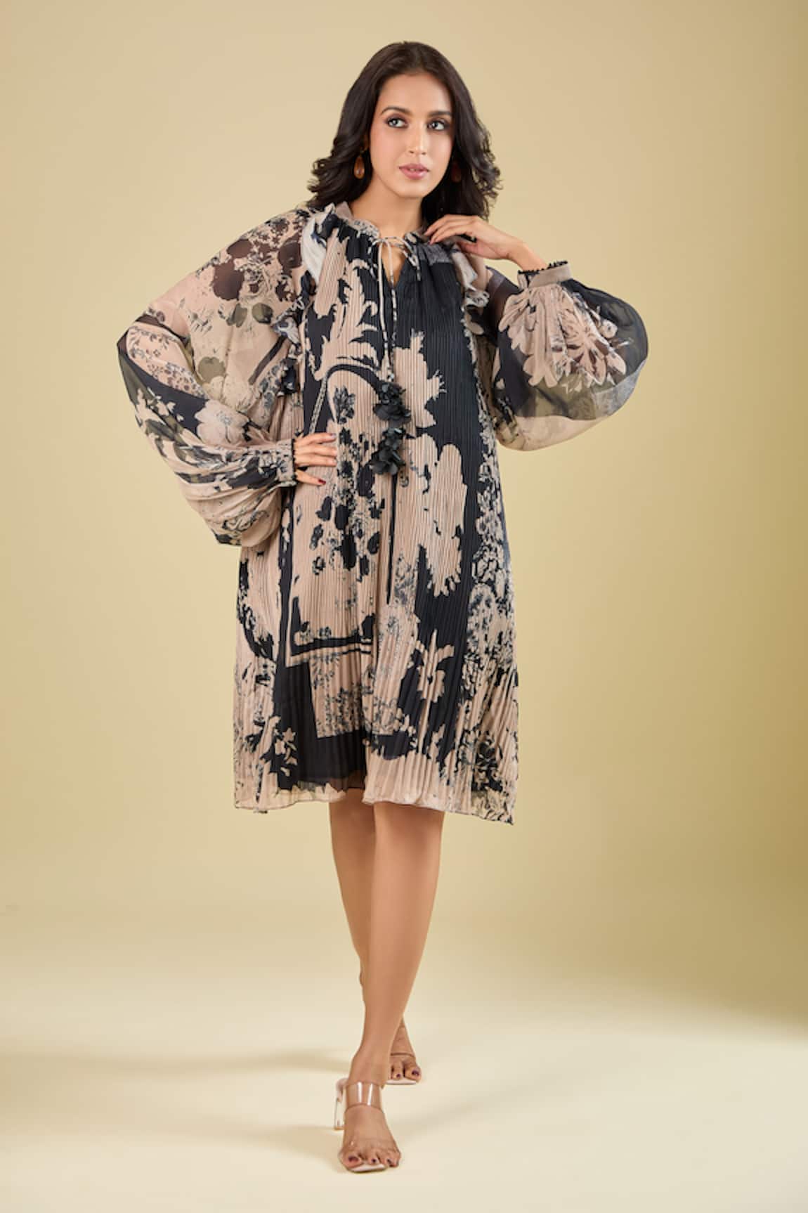 Pankaj & Nidhi Wisp Printed Accordion Pleated Dress 