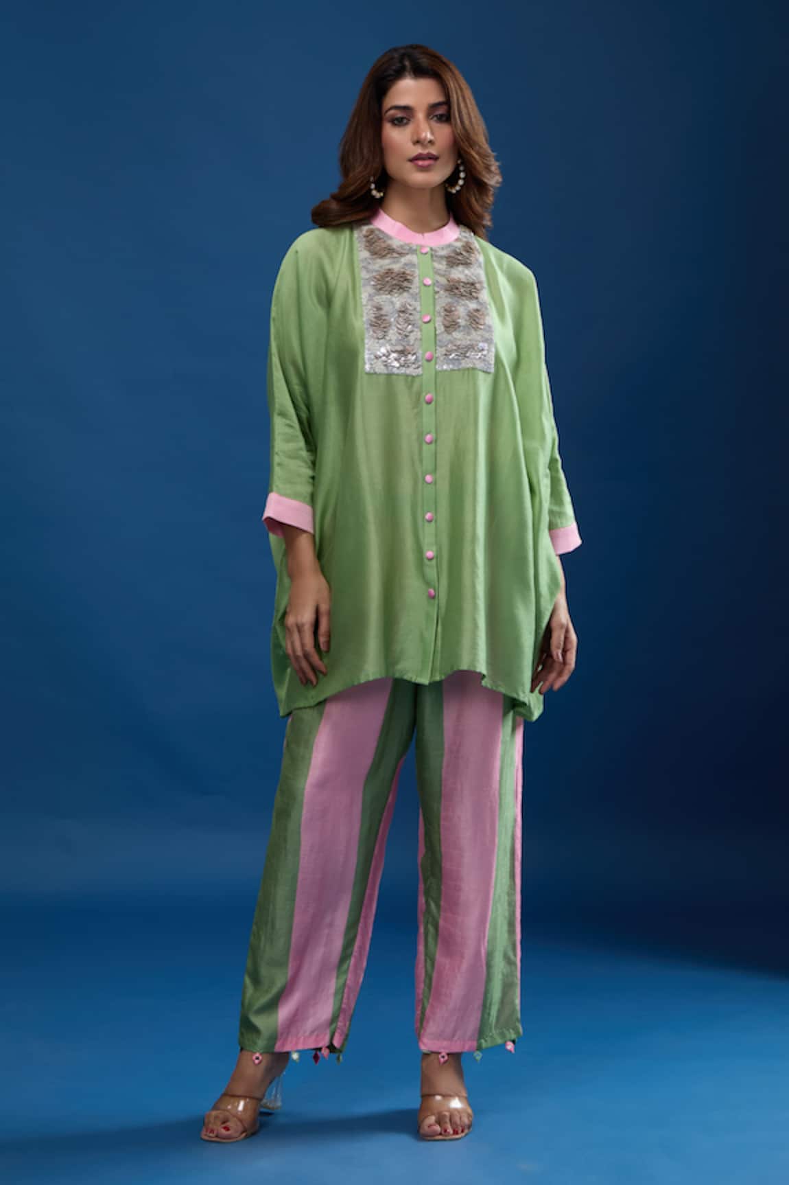 Archana Shah Short Kaftan With Striped Pant 
