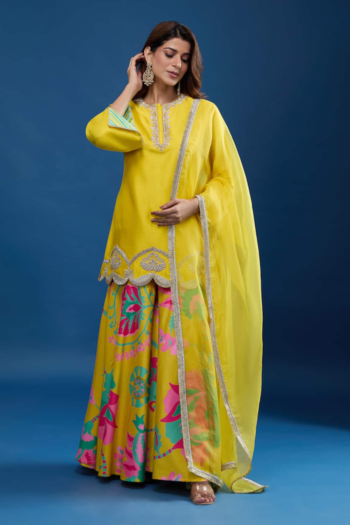 Archana Shah Embroidered Short Kurta Suzani Sharara Set 