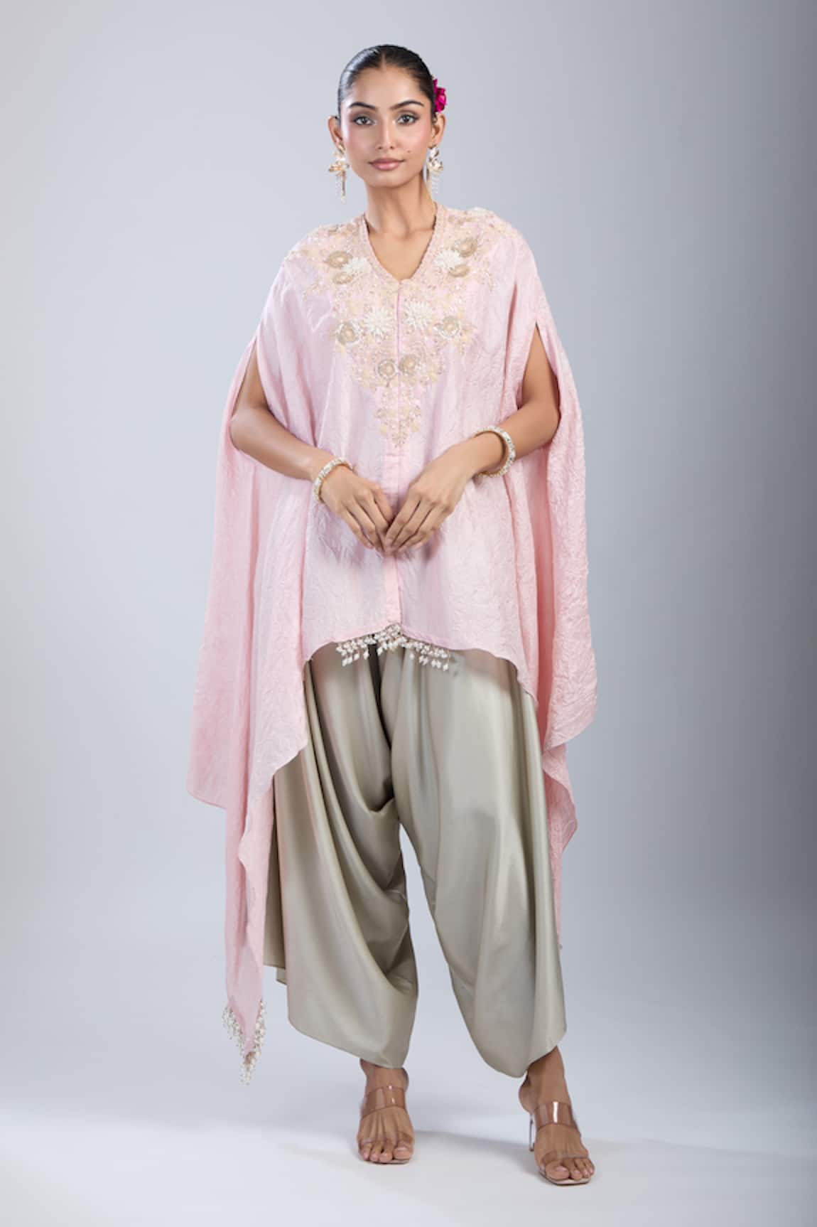 Prisho 3D Floral Embroidered Kaftan & Pant Set 