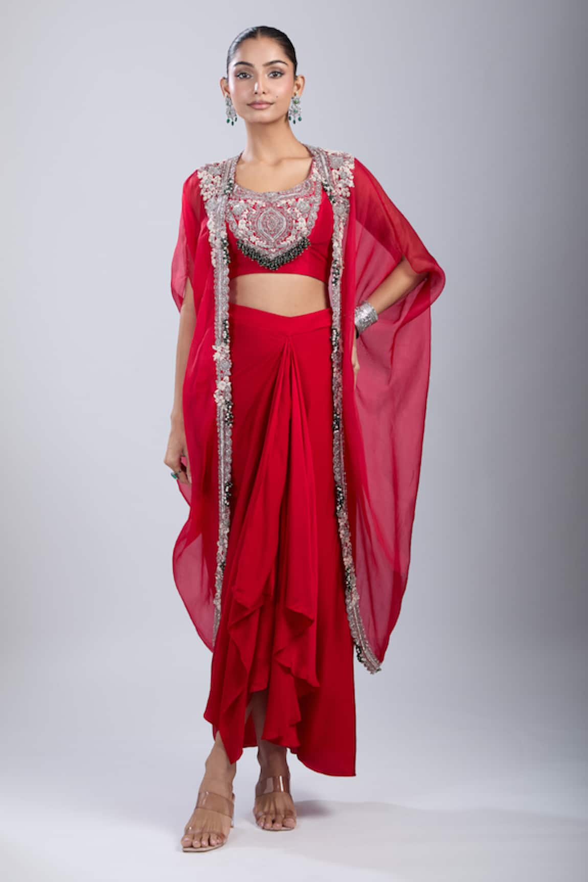 Prisho Embroidered Cape Skirt Set 