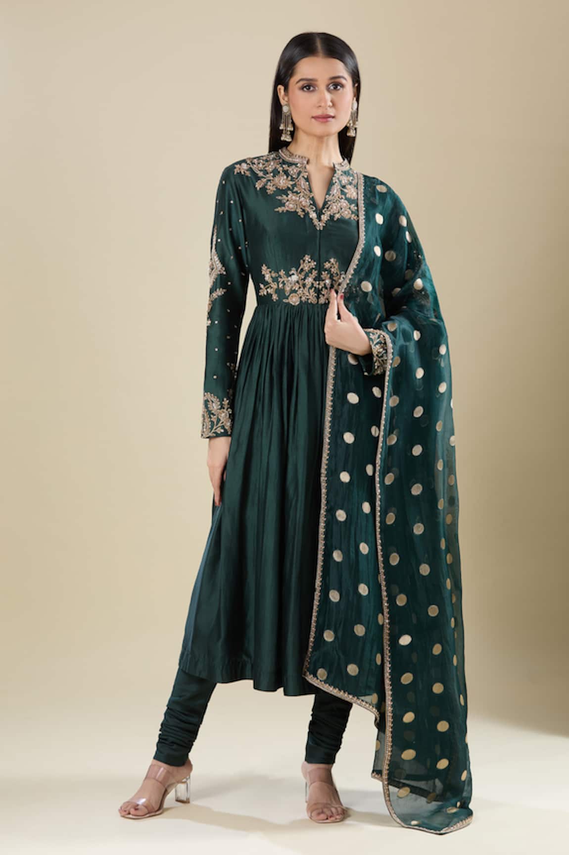 Matsya Bottle Green Anarkali Set 