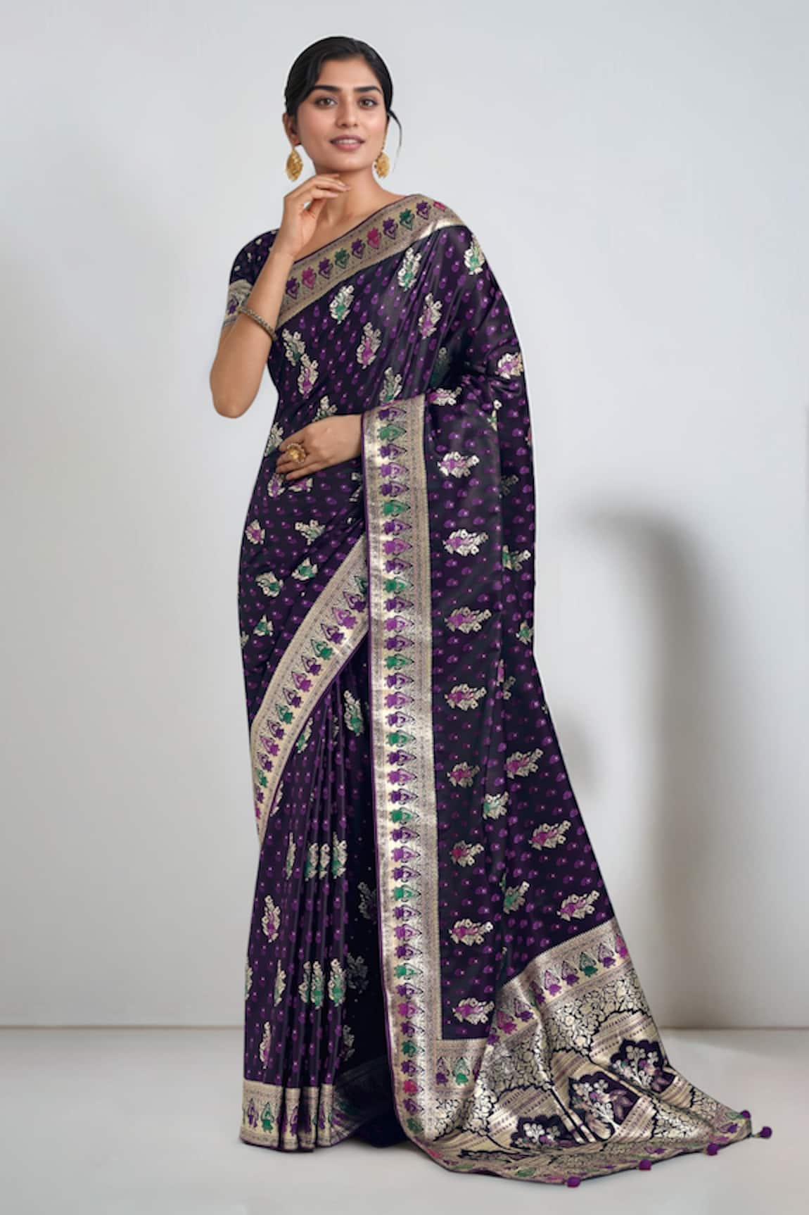 Samyukta Singhania Purple Zari Woven Banarasi Saree With Blouse 