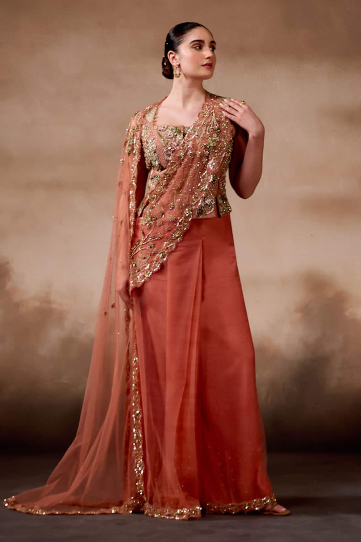 Falsa Embroidered Pre-Draped Saree & Corset Blouse 