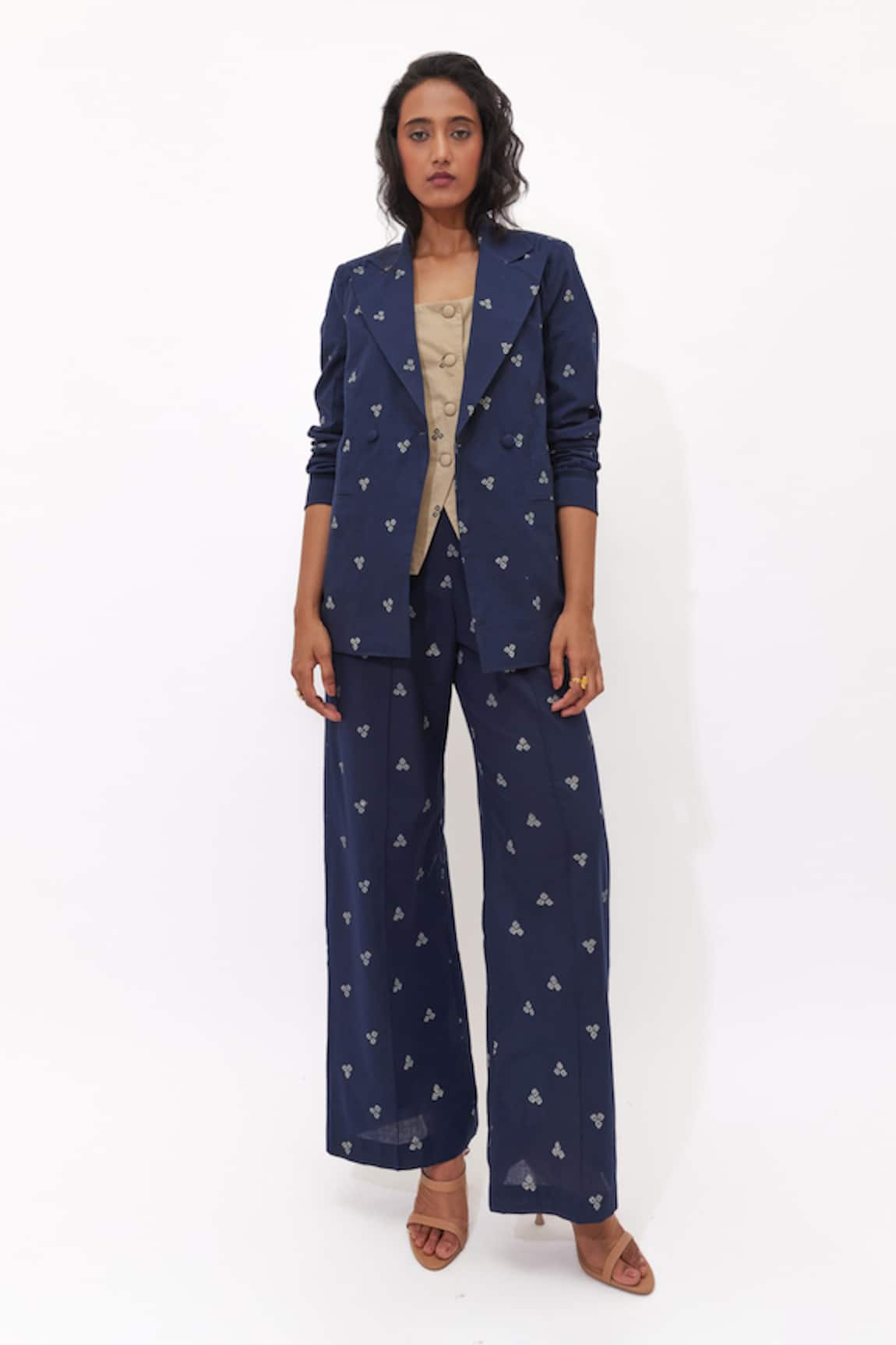 Aapro Aluna Multi Colour Hand Block Printed Blazer Set 